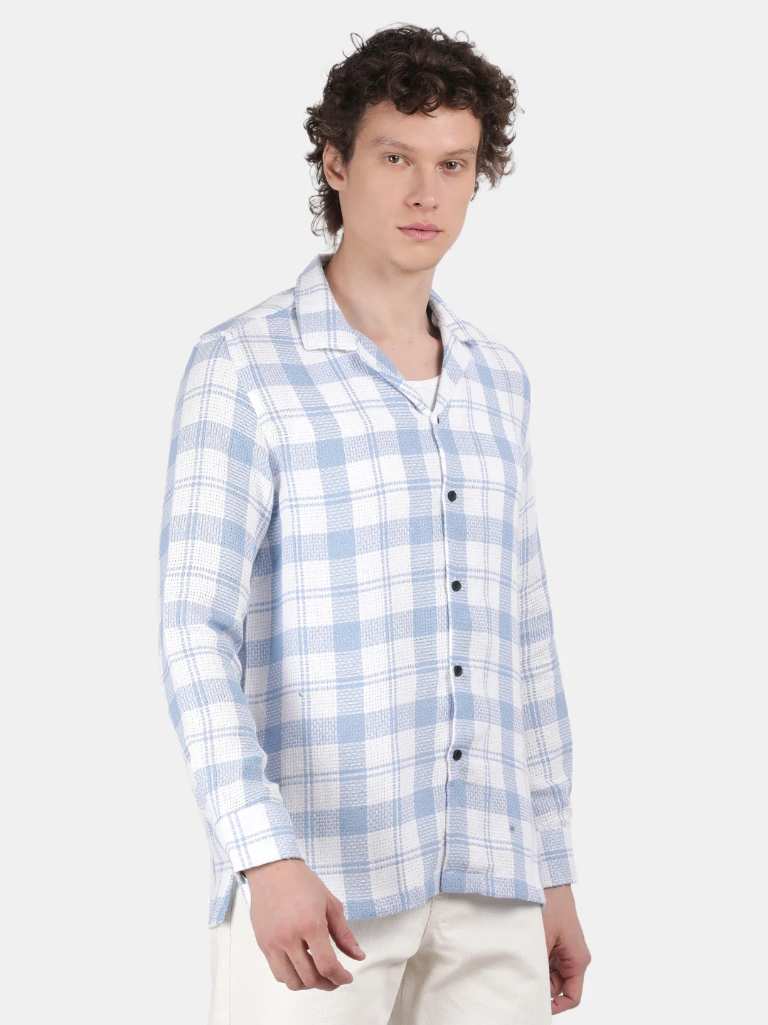 Men Sky blue Slim Fit Lapel Collar Full Sleeve Casual Shirt - Image 6