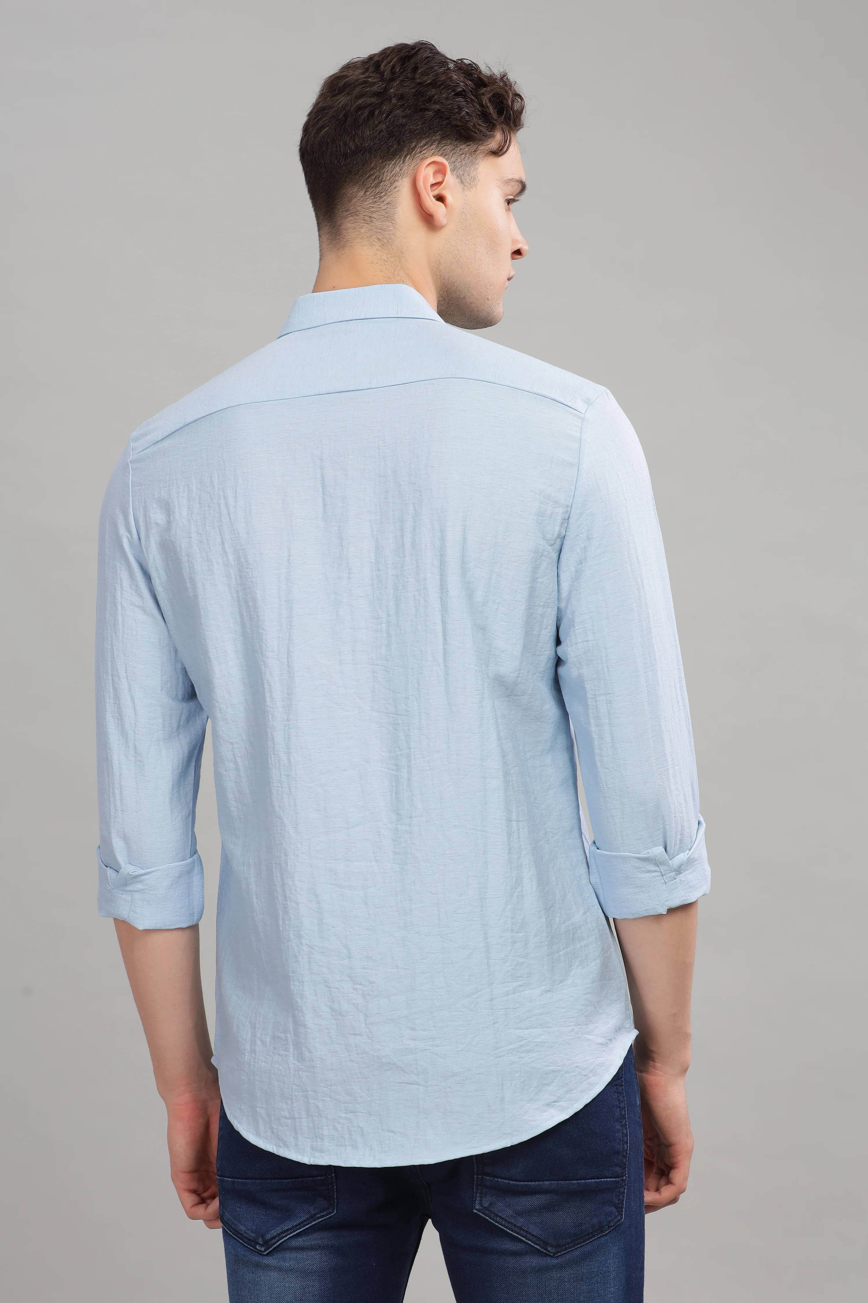 Men Sky Blue Slim Fit Shirt - Image 2