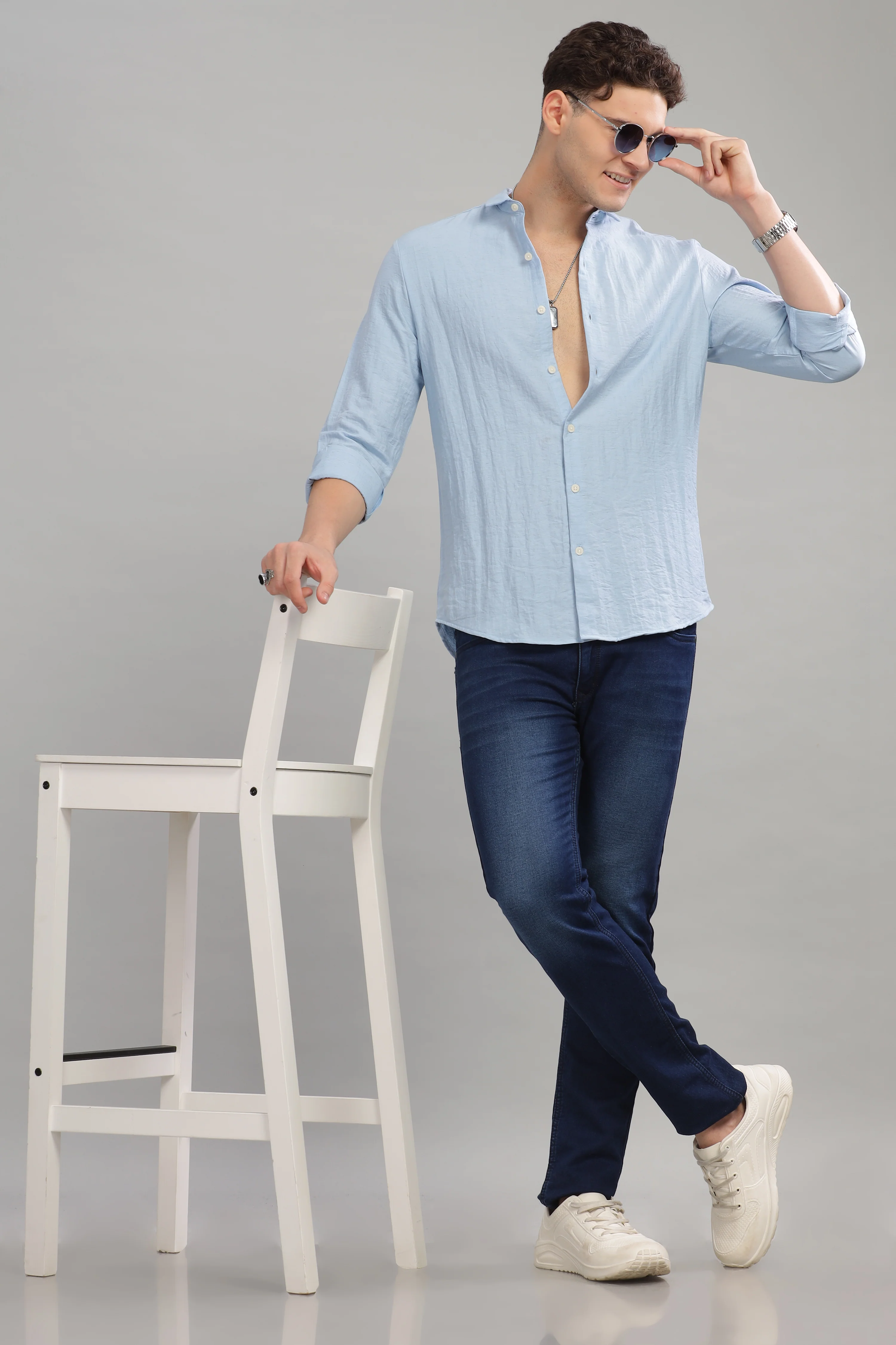 Men Sky Blue Slim Fit Shirt - Image 3