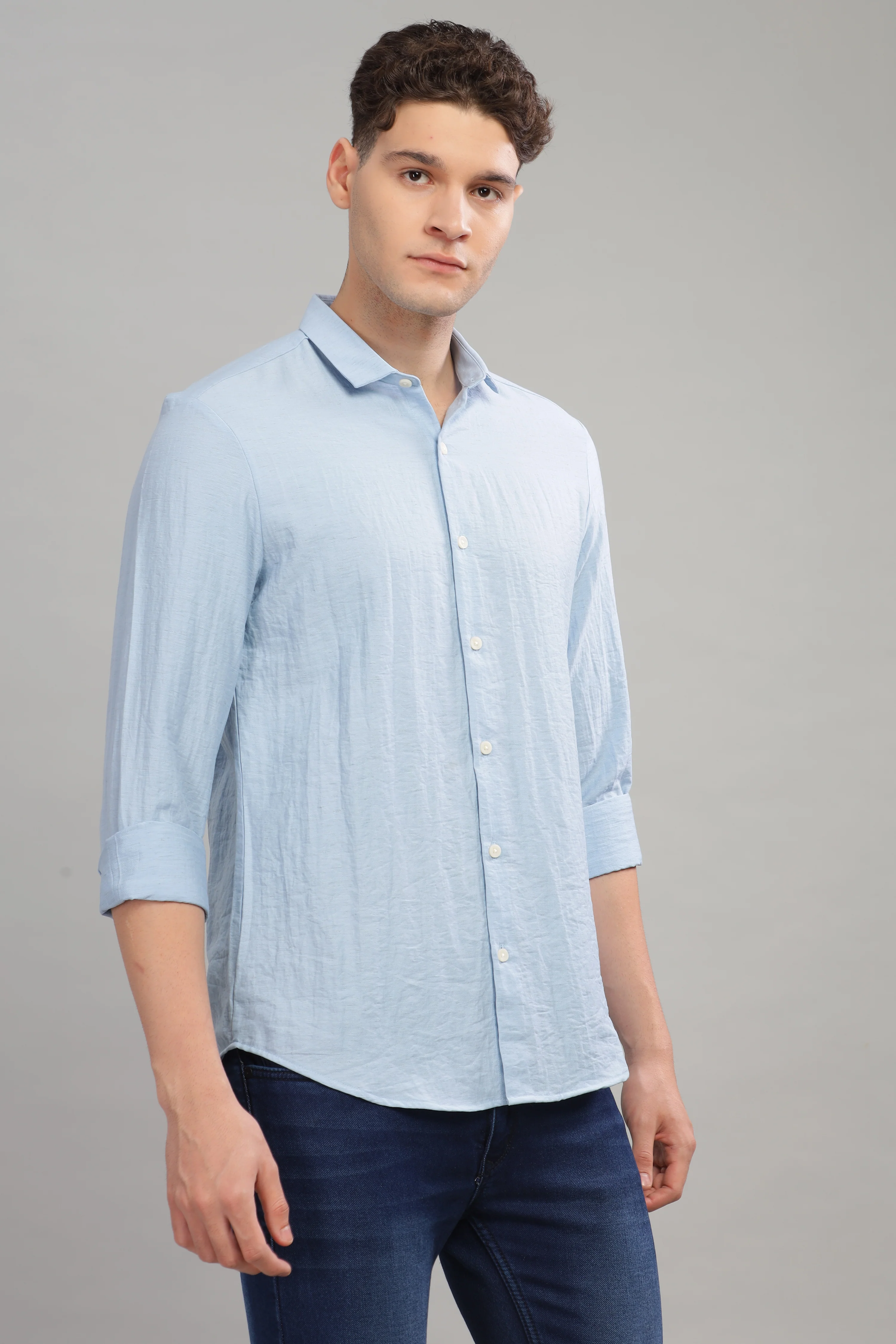 Men Sky Blue Slim Fit Shirt - Image 5