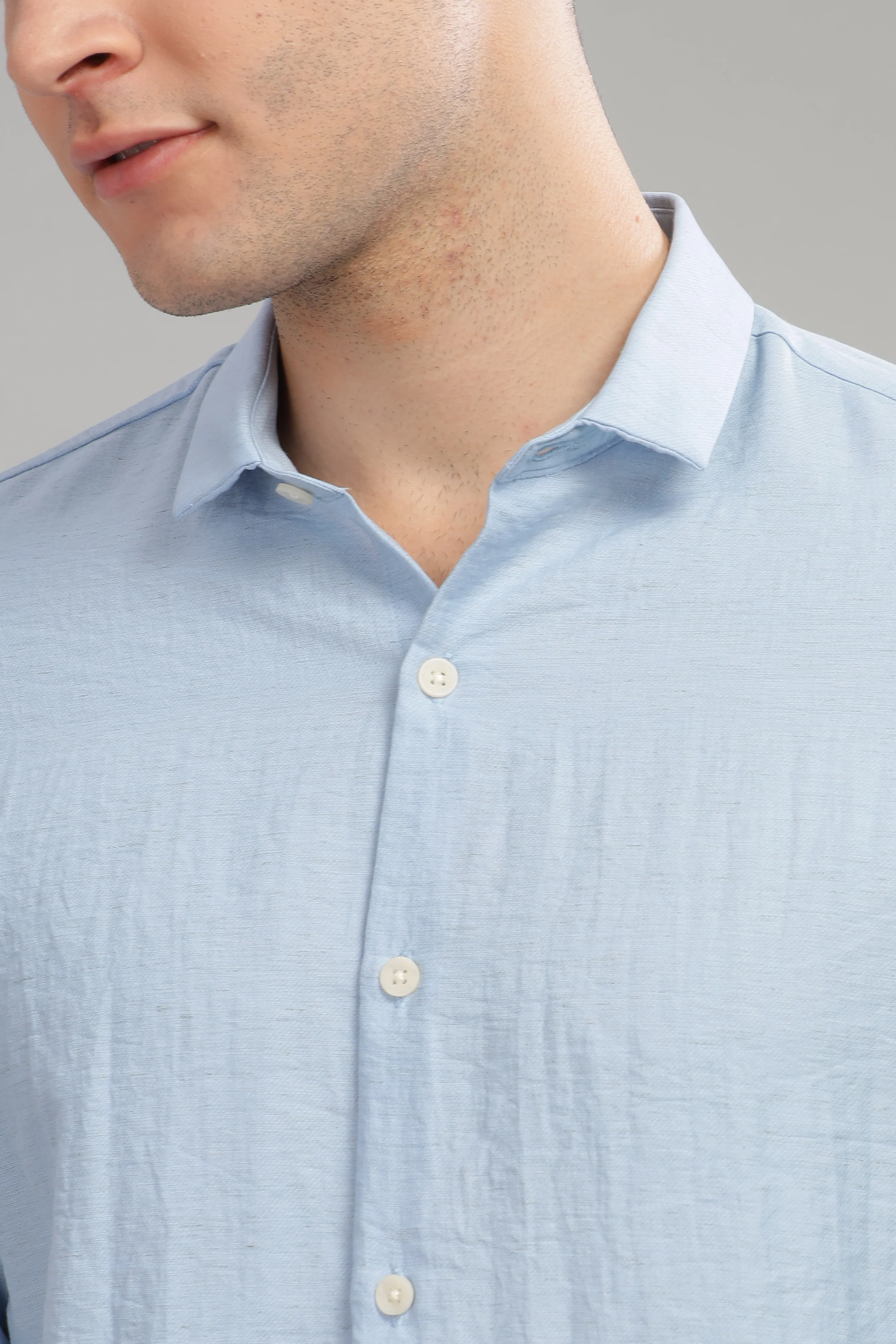 Men Sky Blue Slim Fit Shirt - Image 6