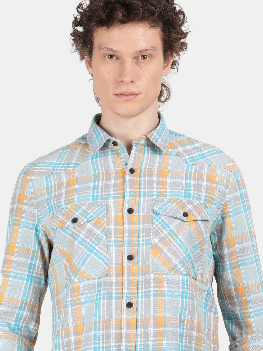 Men Sky blue Slim Fit Spread Collar Full Sleeve Casual Shirt - Image 3