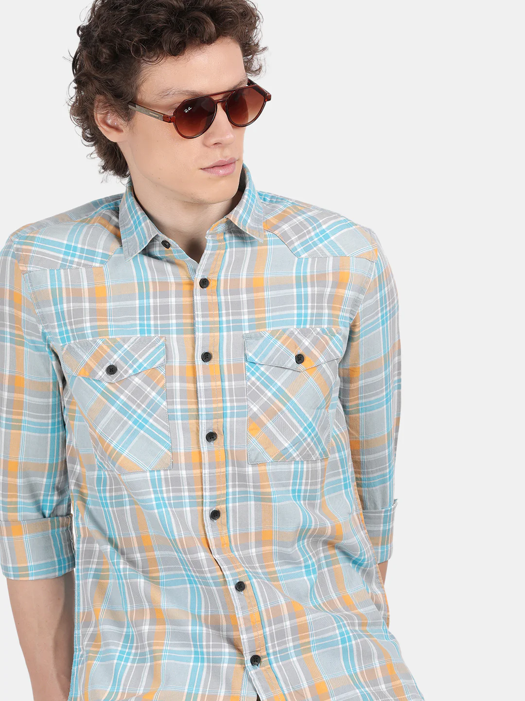Men Sky blue Slim Fit Spread Collar Full Sleeve Casual Shirt - Image 5