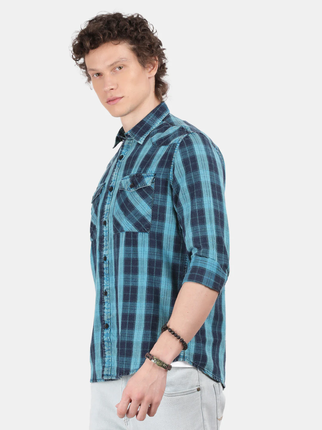 Men Sky blue Slim Fit Spread Collar Full Sleeve Casual Shirt - Image 2