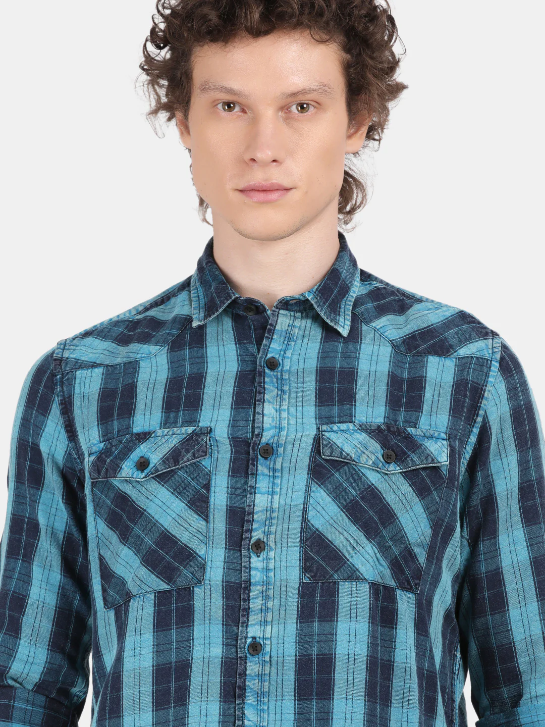 Men Sky blue Slim Fit Spread Collar Full Sleeve Casual Shirt - Image 4