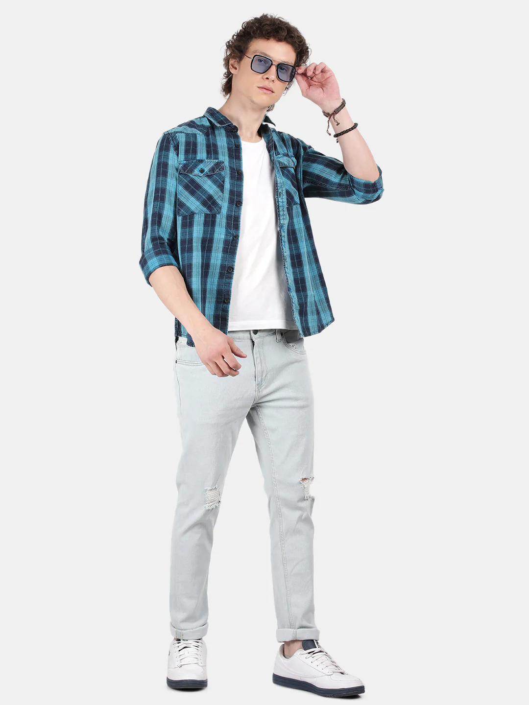 Men Sky blue Slim Fit Spread Collar Full Sleeve Casual Shirt - Image 5