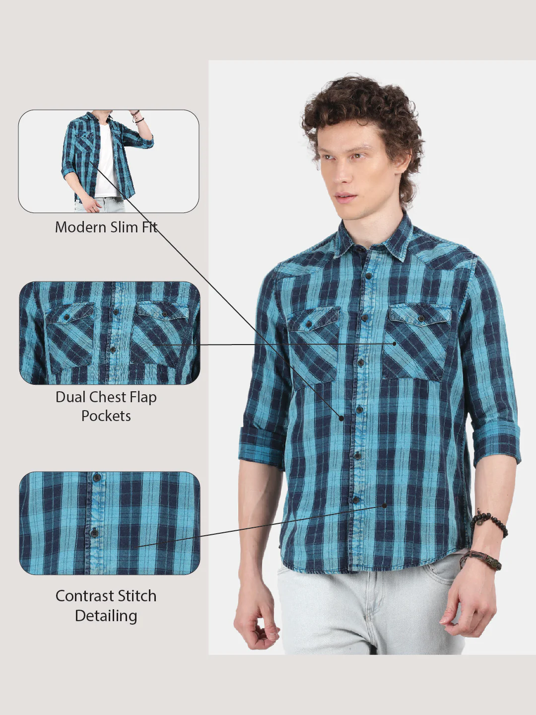 Men Sky blue Slim Fit Spread Collar Full Sleeve Casual Shirt - Image 6