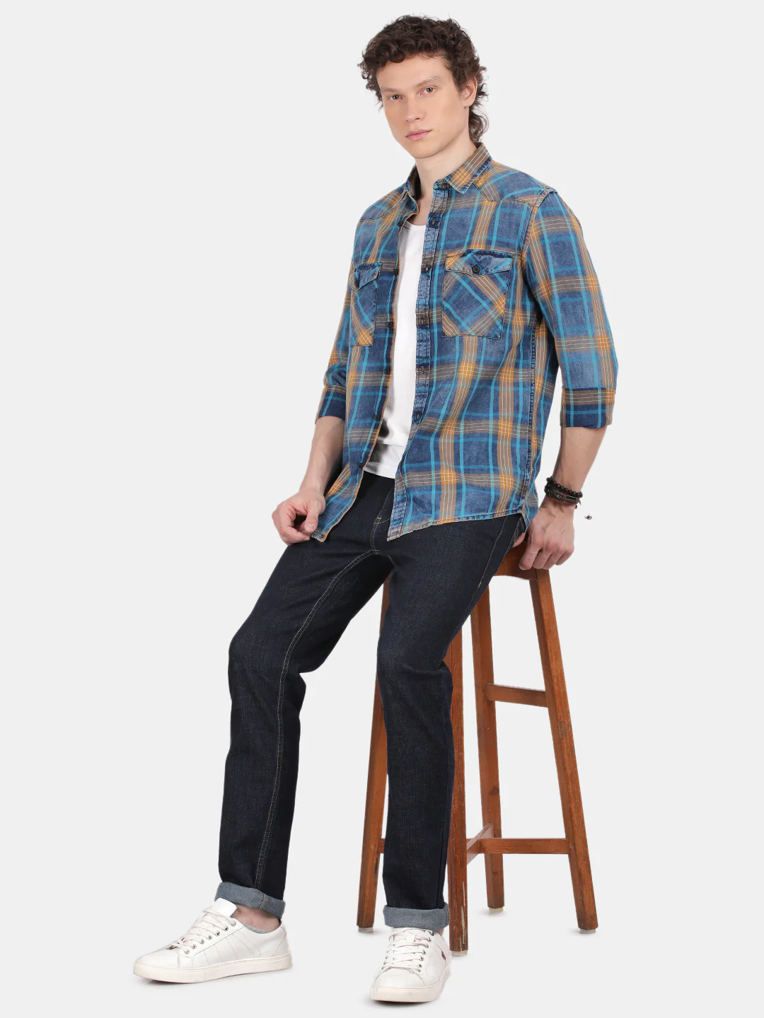 Men Sky blue Slim Fit Spread Collar Full Sleeve Casual Shirt - Image 3