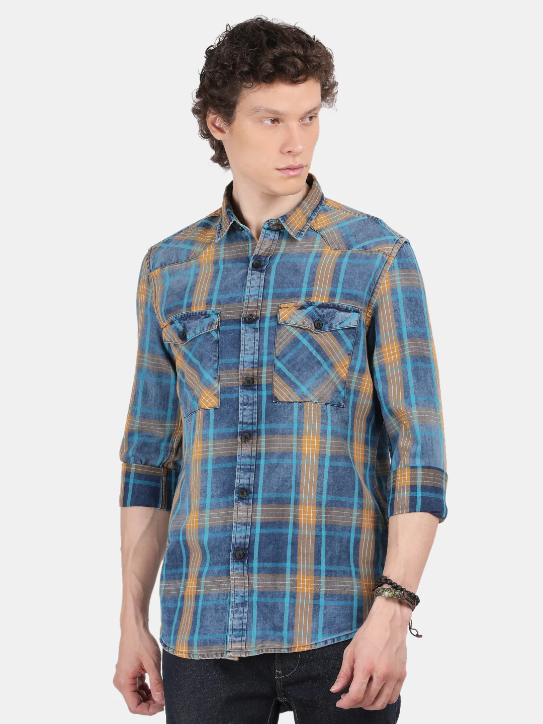 Men Sky blue Slim Fit Spread Collar Full Sleeve Casual Shirt - Image 4