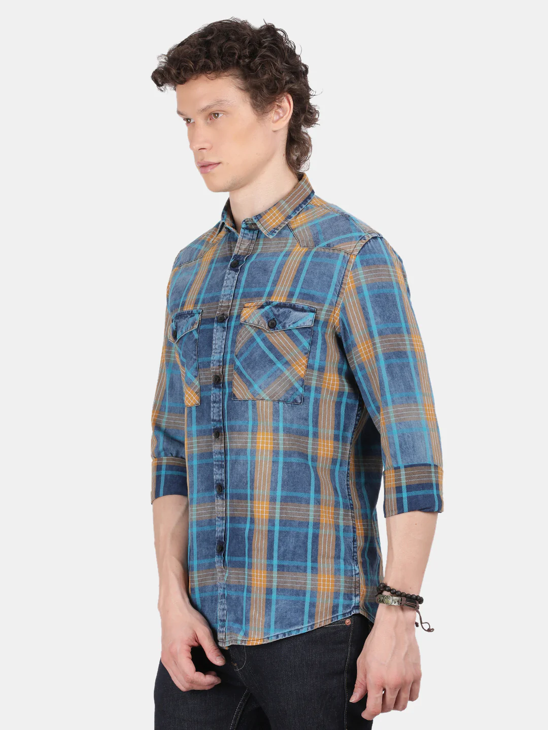 Men Sky blue Slim Fit Spread Collar Full Sleeve Casual Shirt - Image 5