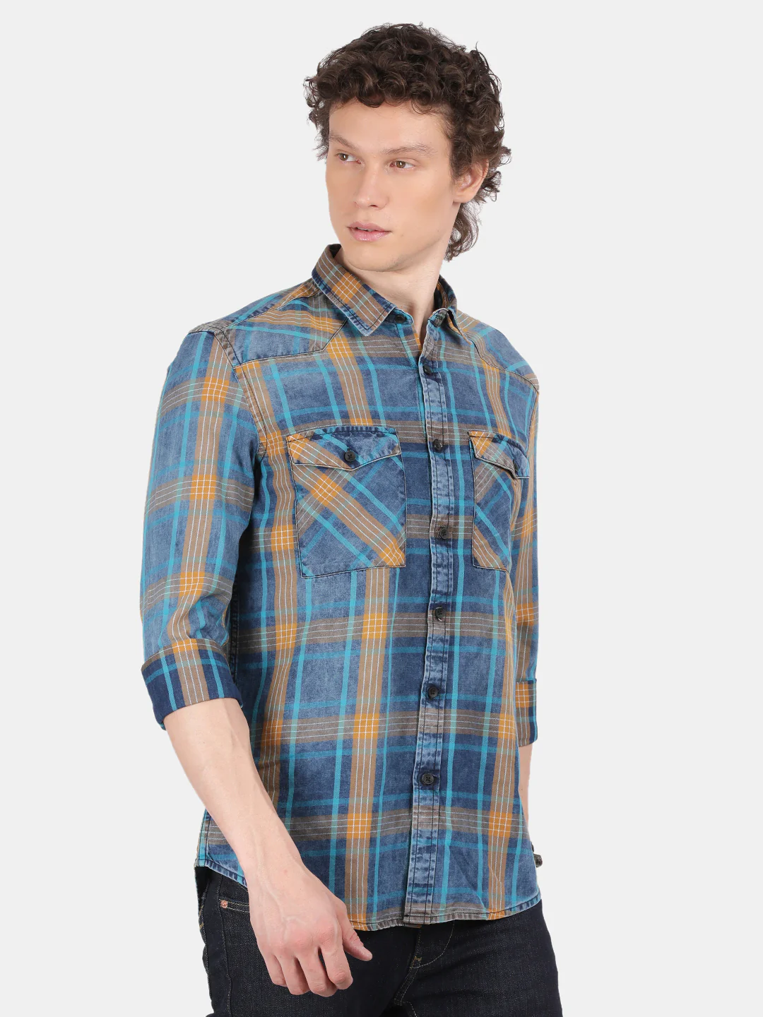 Men Sky blue Slim Fit Spread Collar Full Sleeve Casual Shirt - Image 6