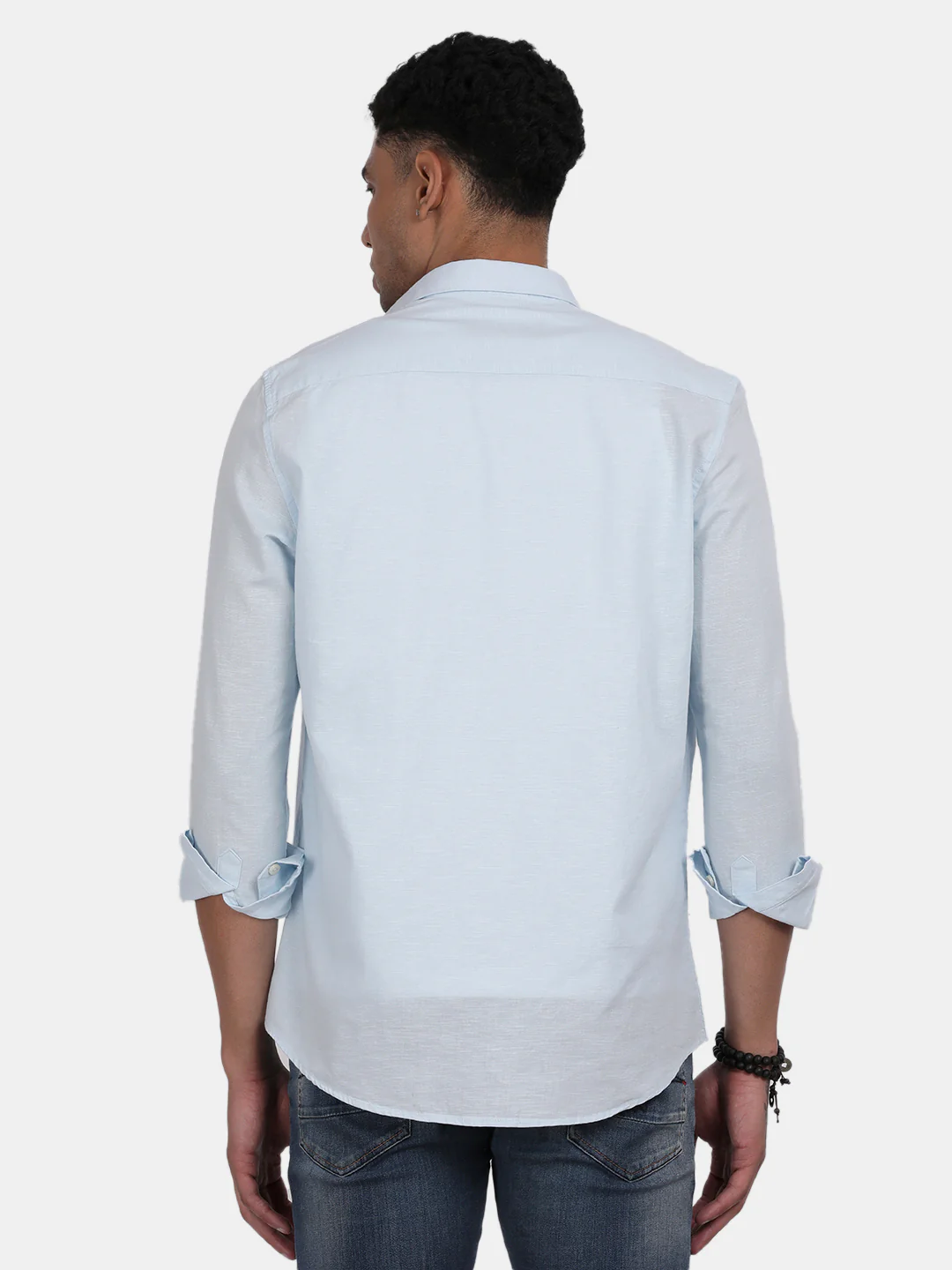 Men Sky blue Slim Fit Spread Collar Full Sleeve Casual Shirt - Image 2