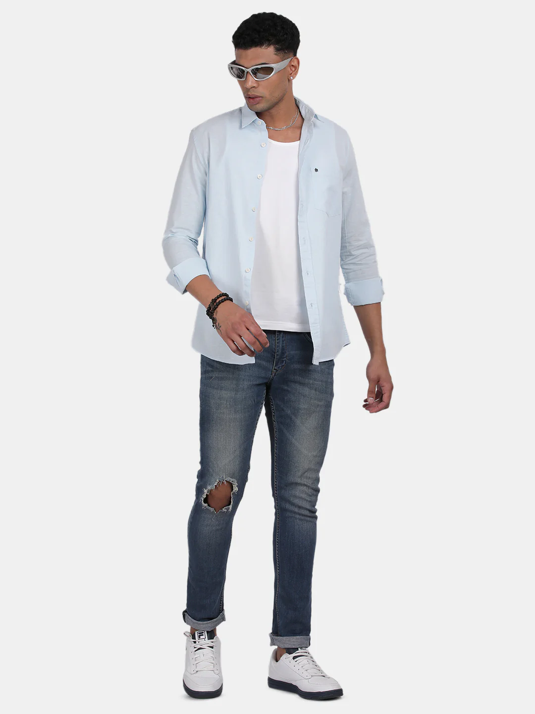 Men Sky blue Slim Fit Spread Collar Full Sleeve Casual Shirt - Image 3