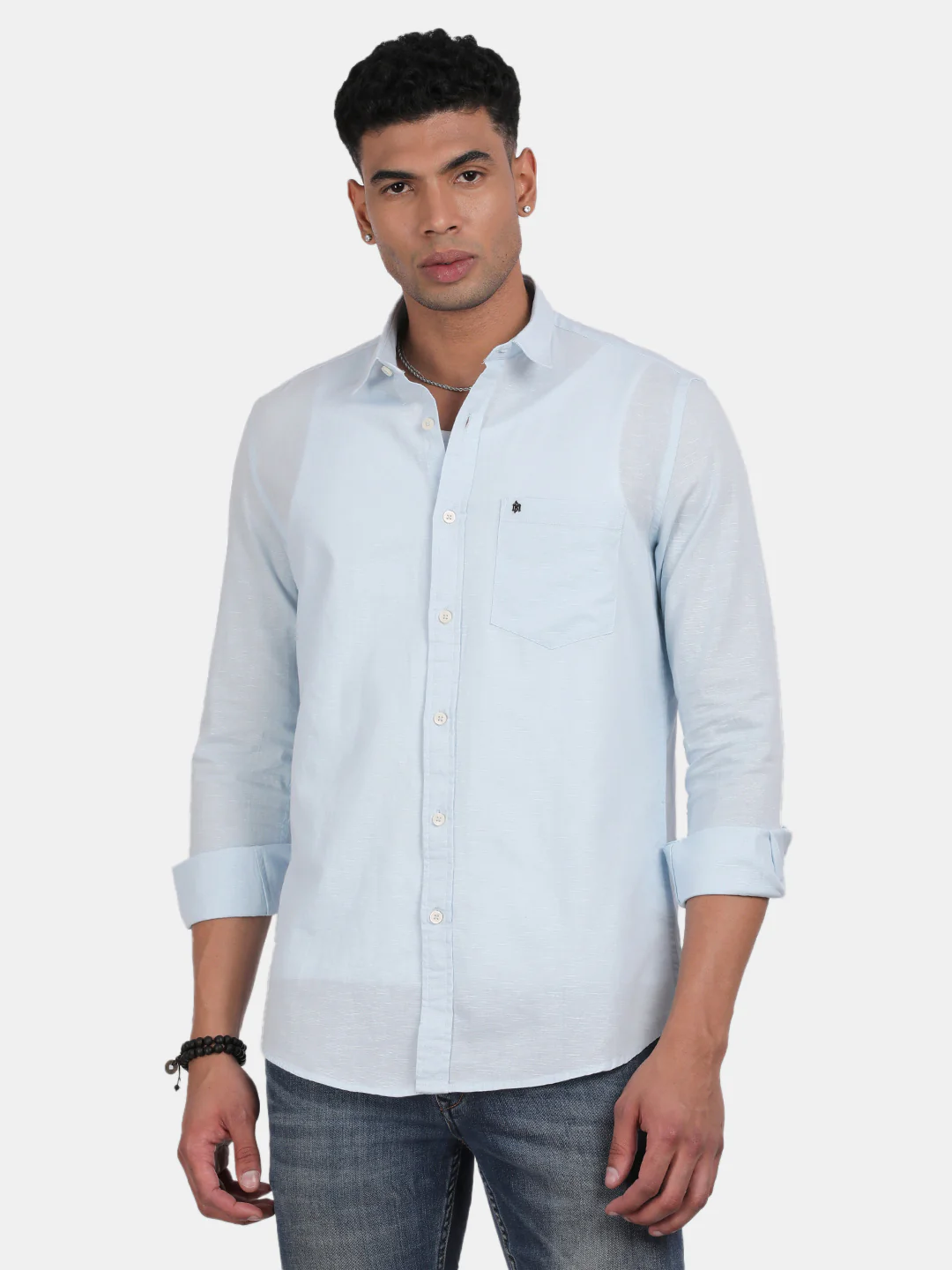 Men Sky blue Slim Fit Spread Collar Full Sleeve Casual Shirt - Image 4
