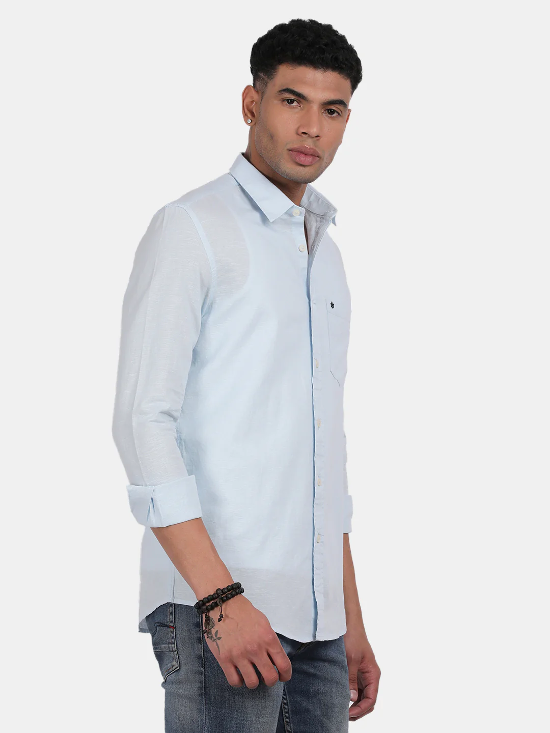 Men Sky blue Slim Fit Spread Collar Full Sleeve Casual Shirt - Image 6