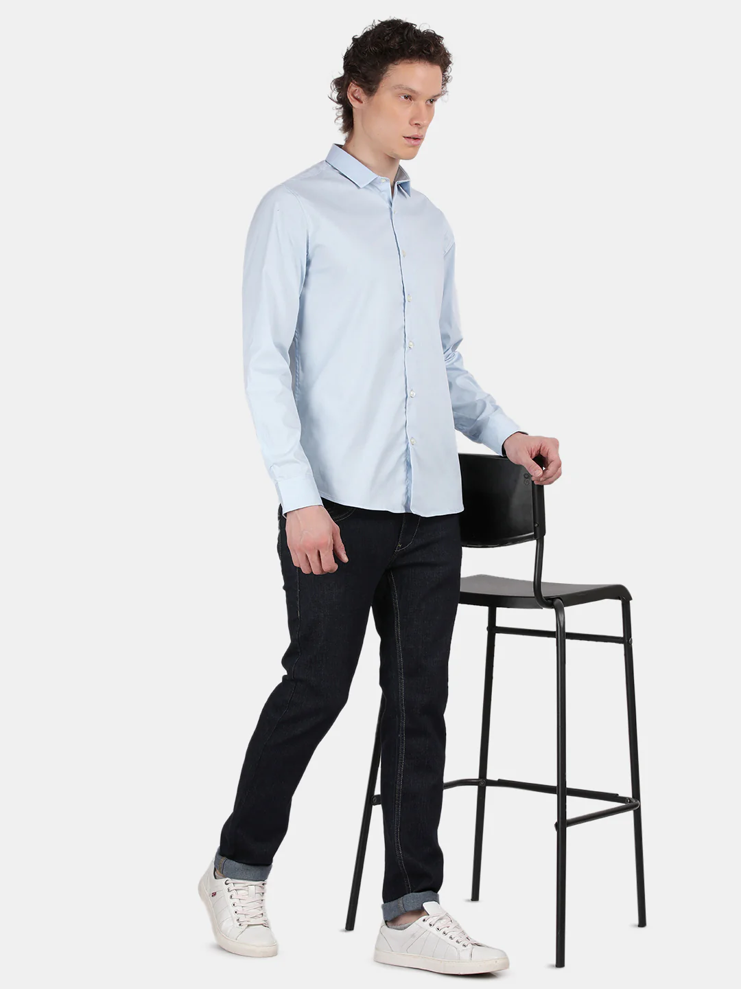 Men Sky blue Slim Fit Spread Collar Full Sleeve Casual Shirt - Image 3