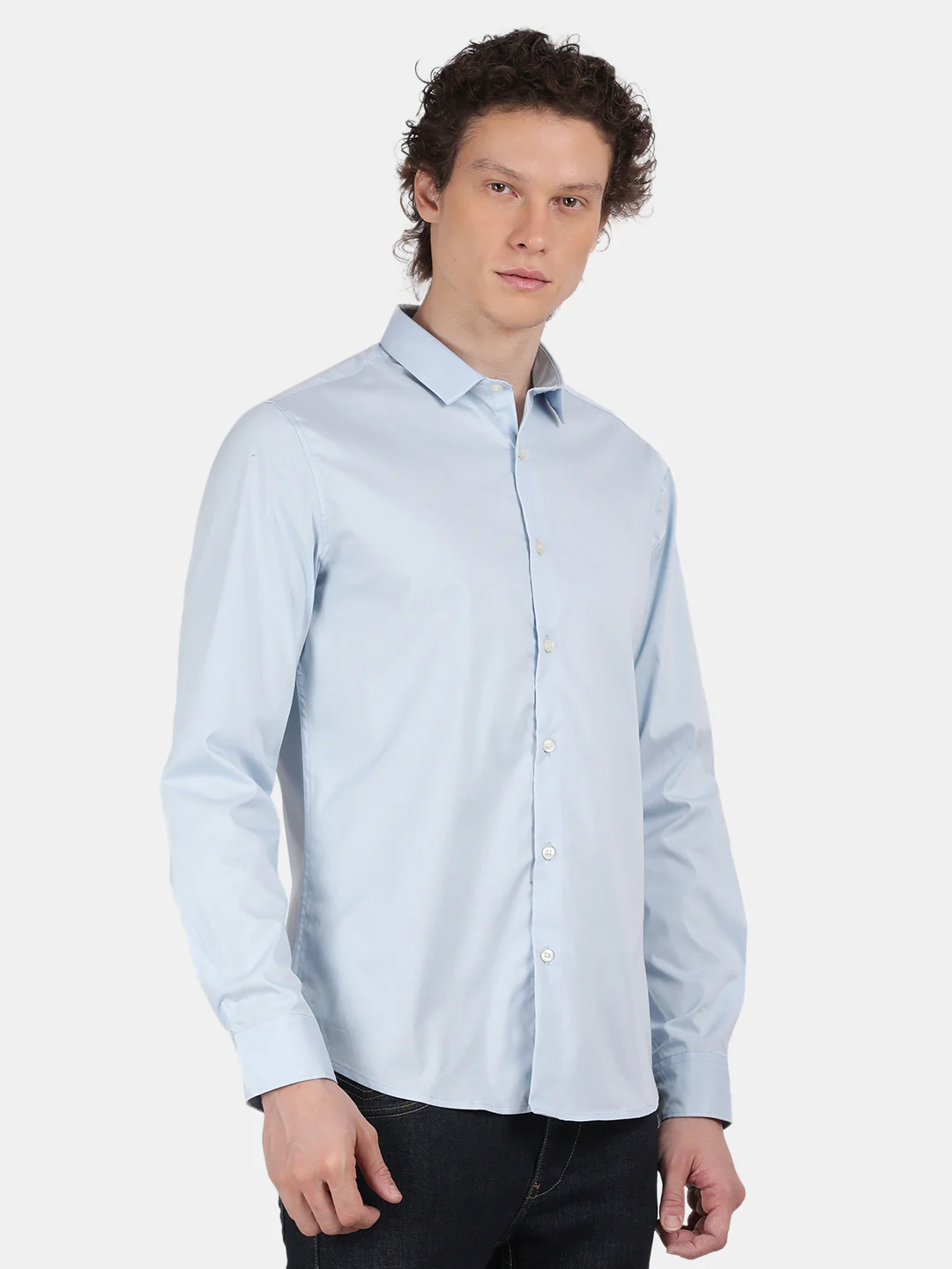 Men Sky blue Slim Fit Spread Collar Full Sleeve Casual Shirt - Image 6