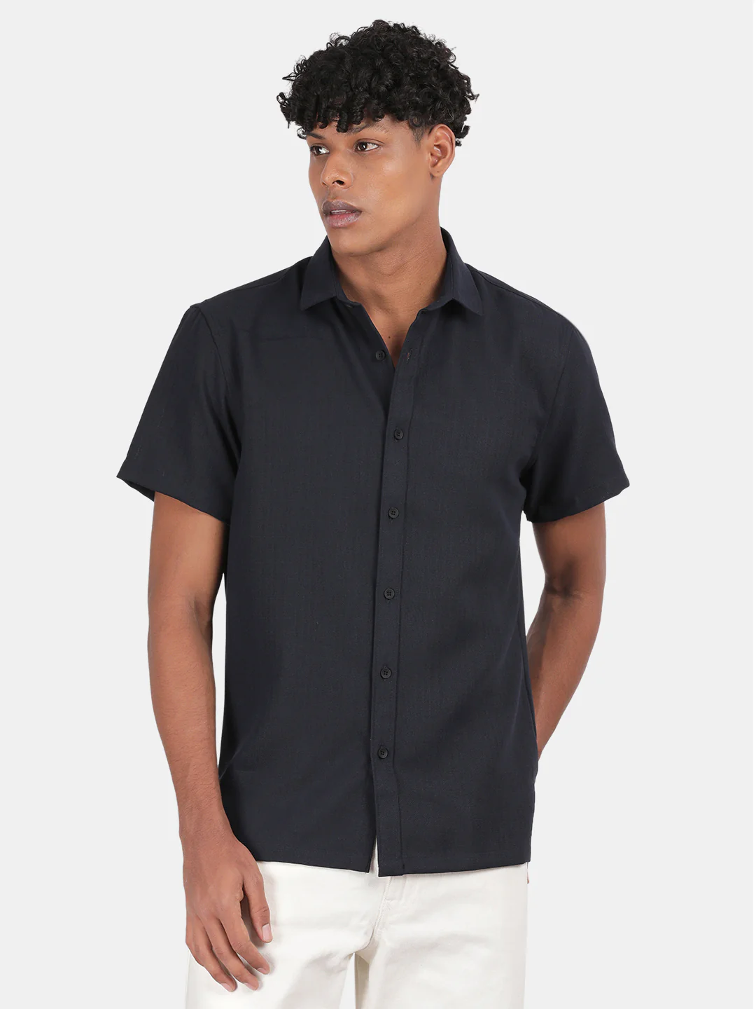 Men Sky blue Slim Fit Spread Collar Half Sleeve Casual Shirt - Image 4