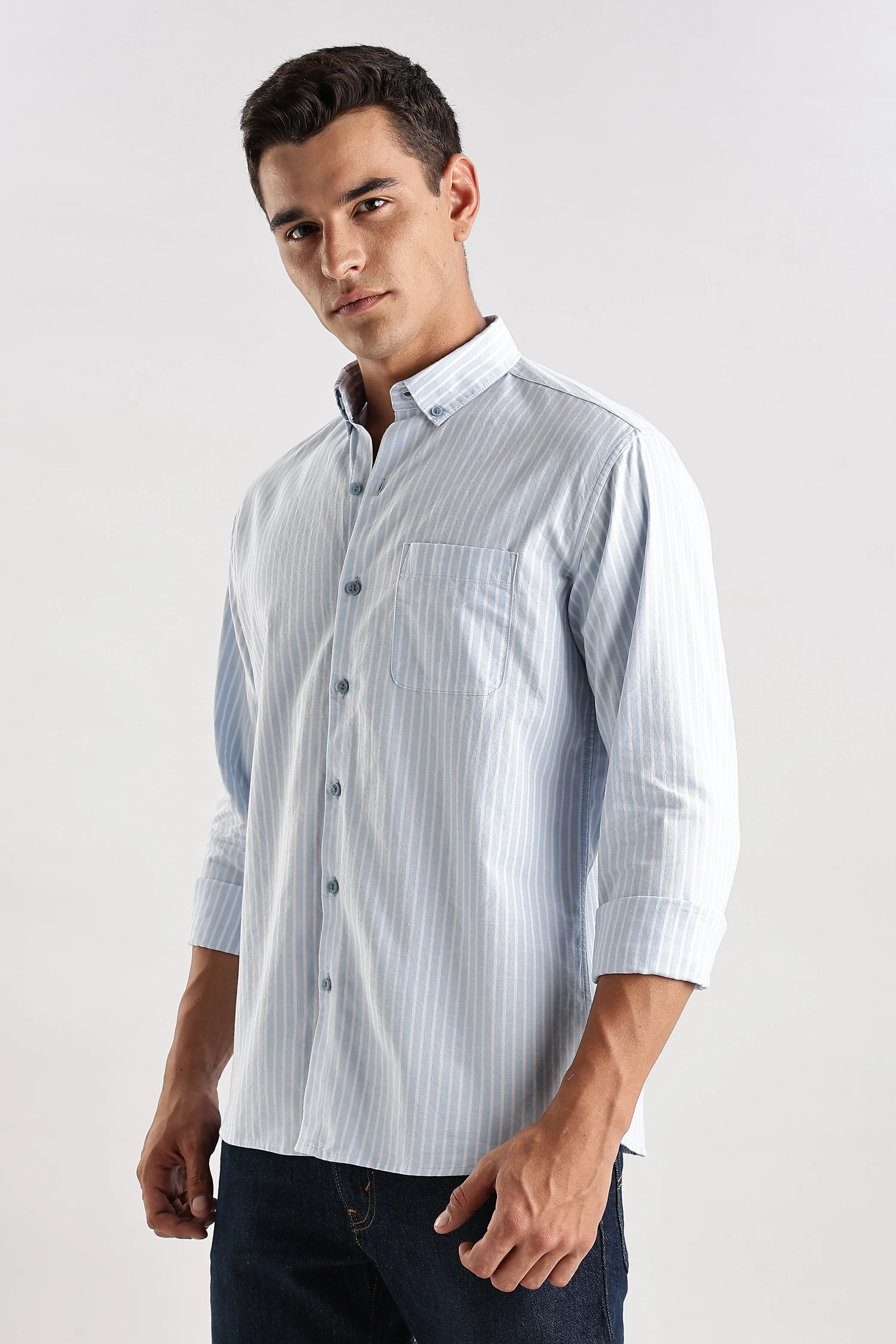 Men Blue White Casual Shirt - Image 4