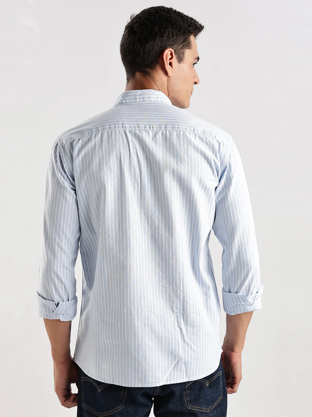 Men Blue White Casual Shirt - Image 5