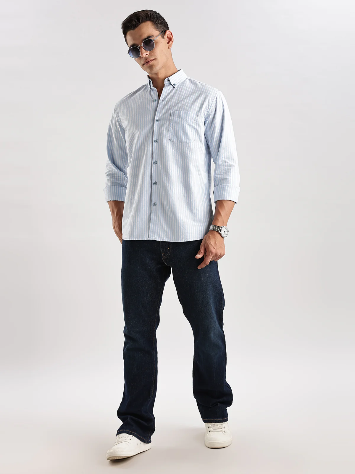 Men Blue White Casual Shirt - Image 6