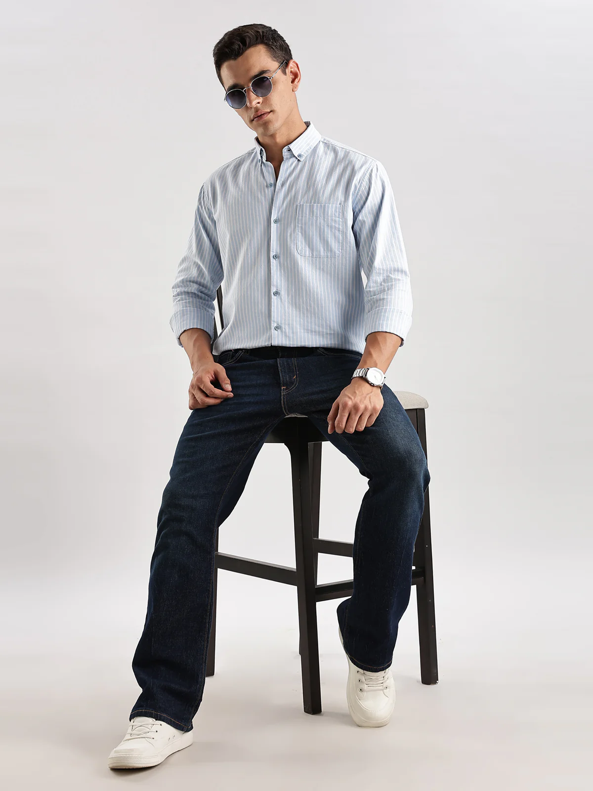 Men Blue White Casual Shirt - Image 7