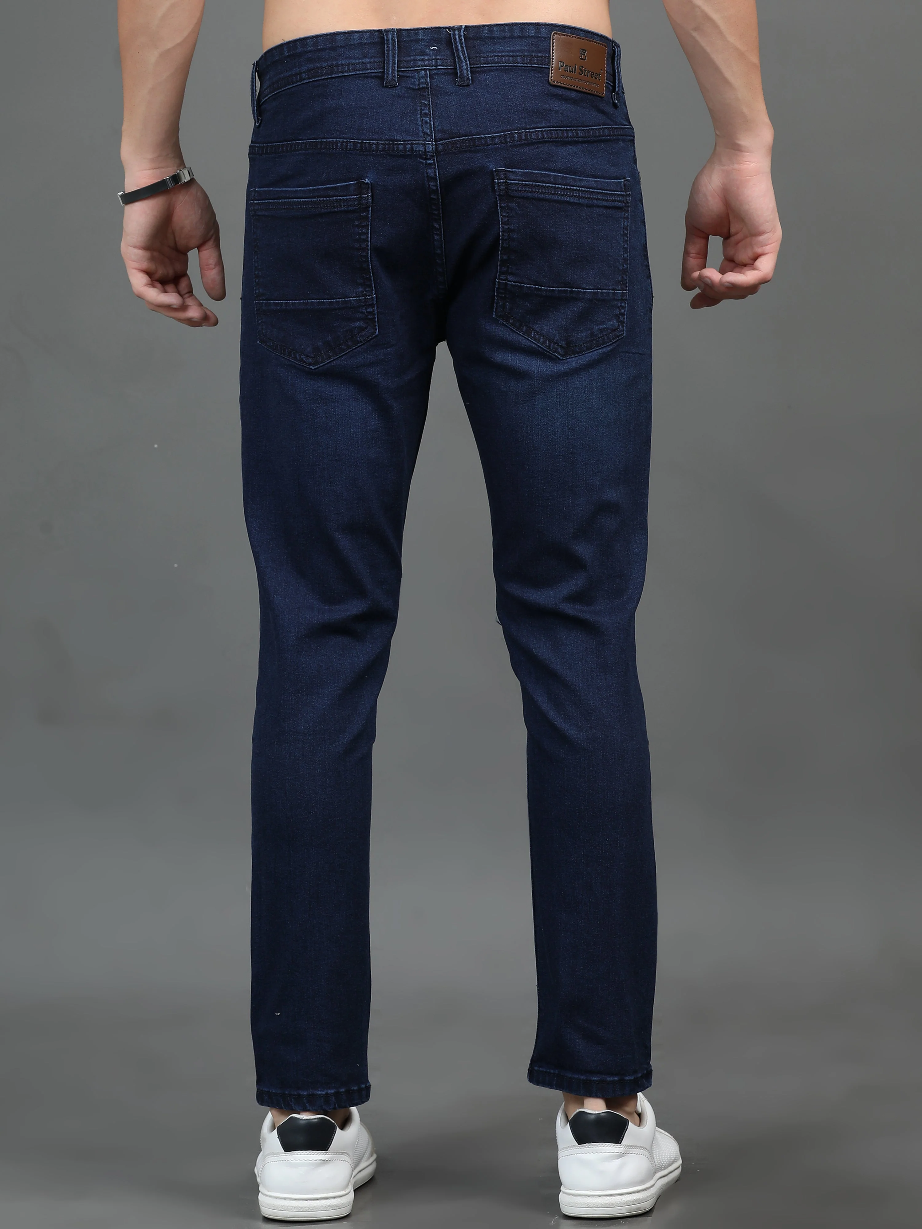 Men Sleek Dark Blue Jeans - Image 3