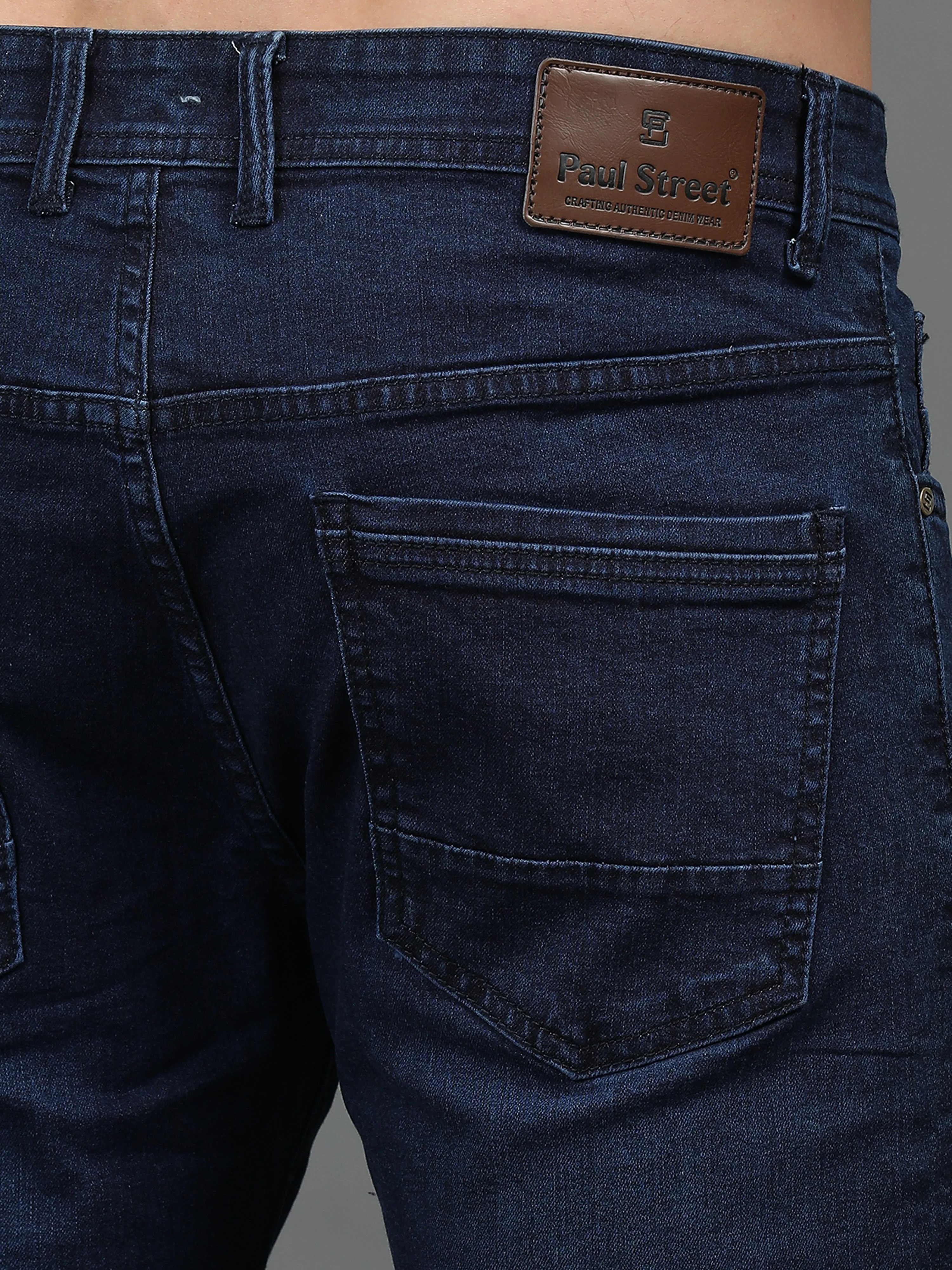 Men Sleek Dark Blue Jeans - Image 5