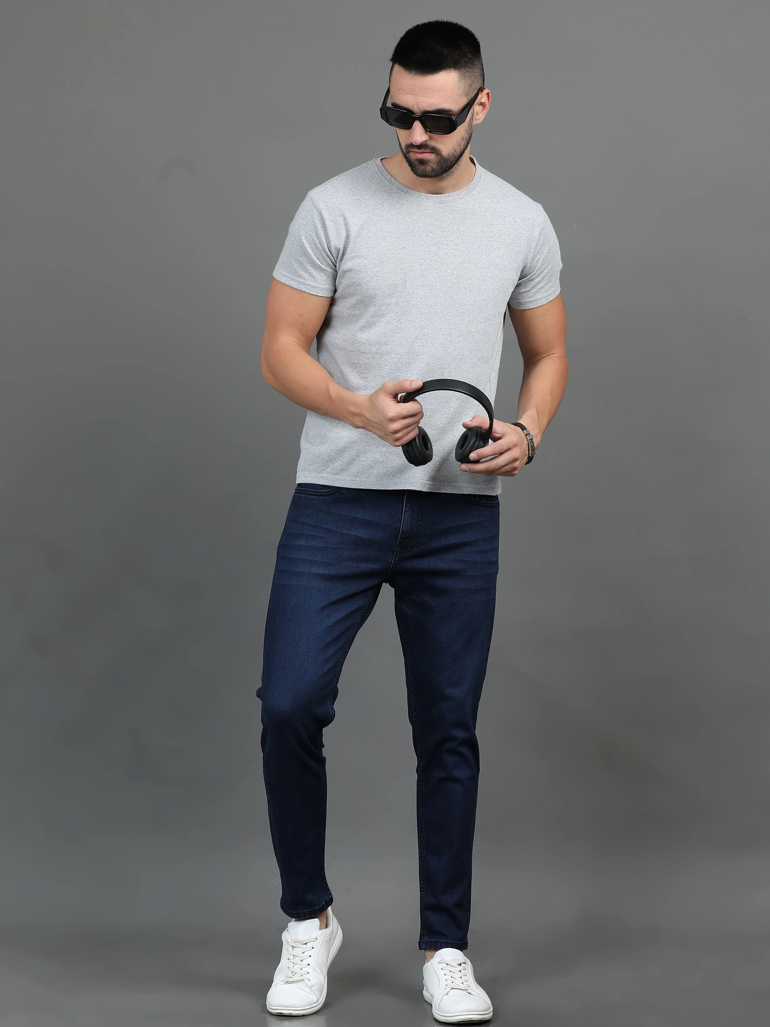 Men Sleek Dark Blue Jeans - Image 6