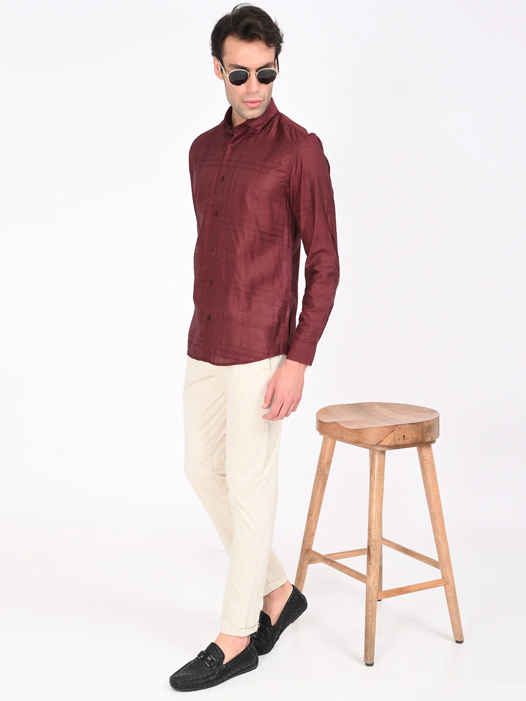 Men Slim Fit Nylon Self-Design Shirt - Image 3
