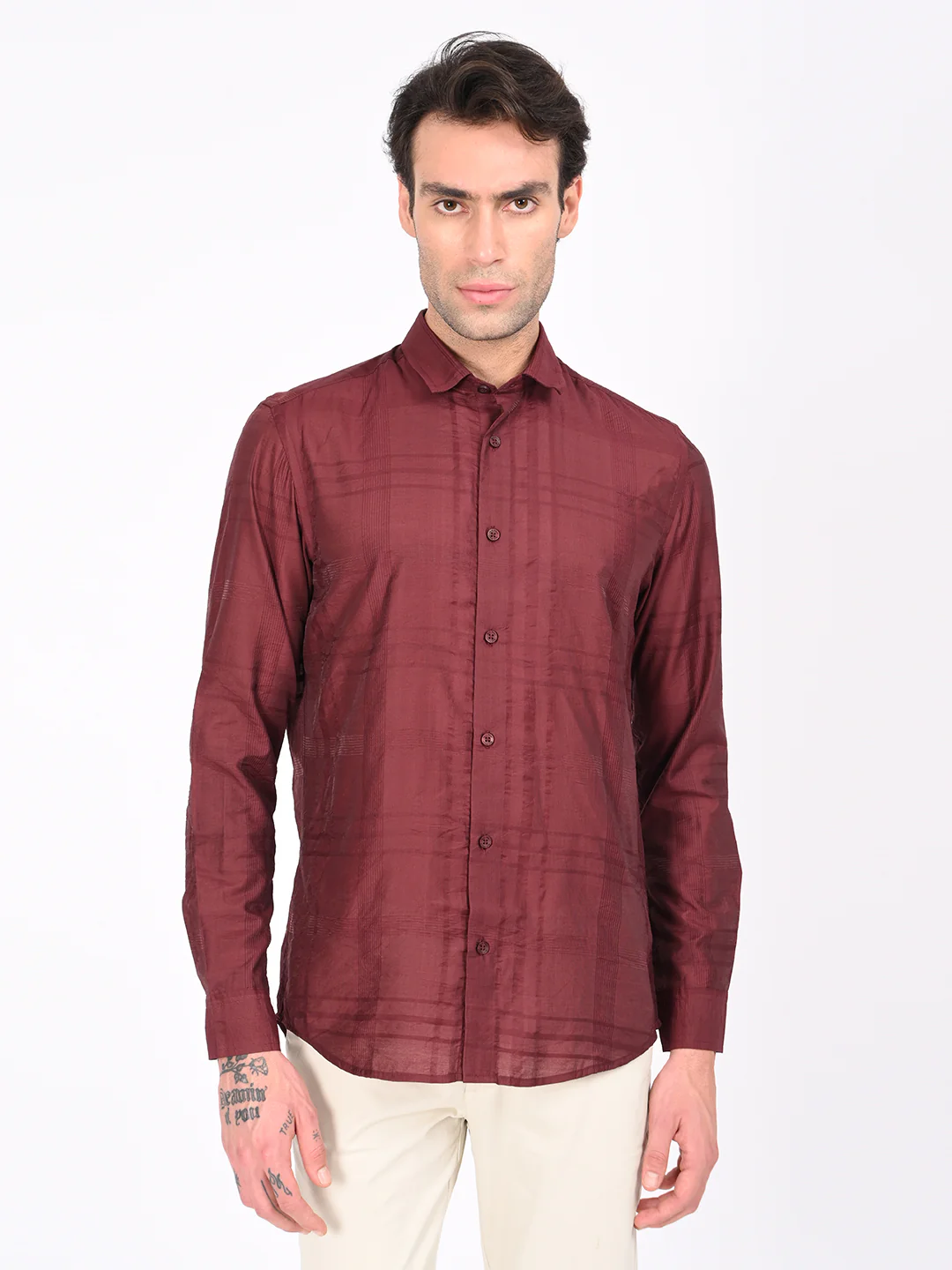 Men Slim Fit Nylon Self-Design Shirt - Image 4