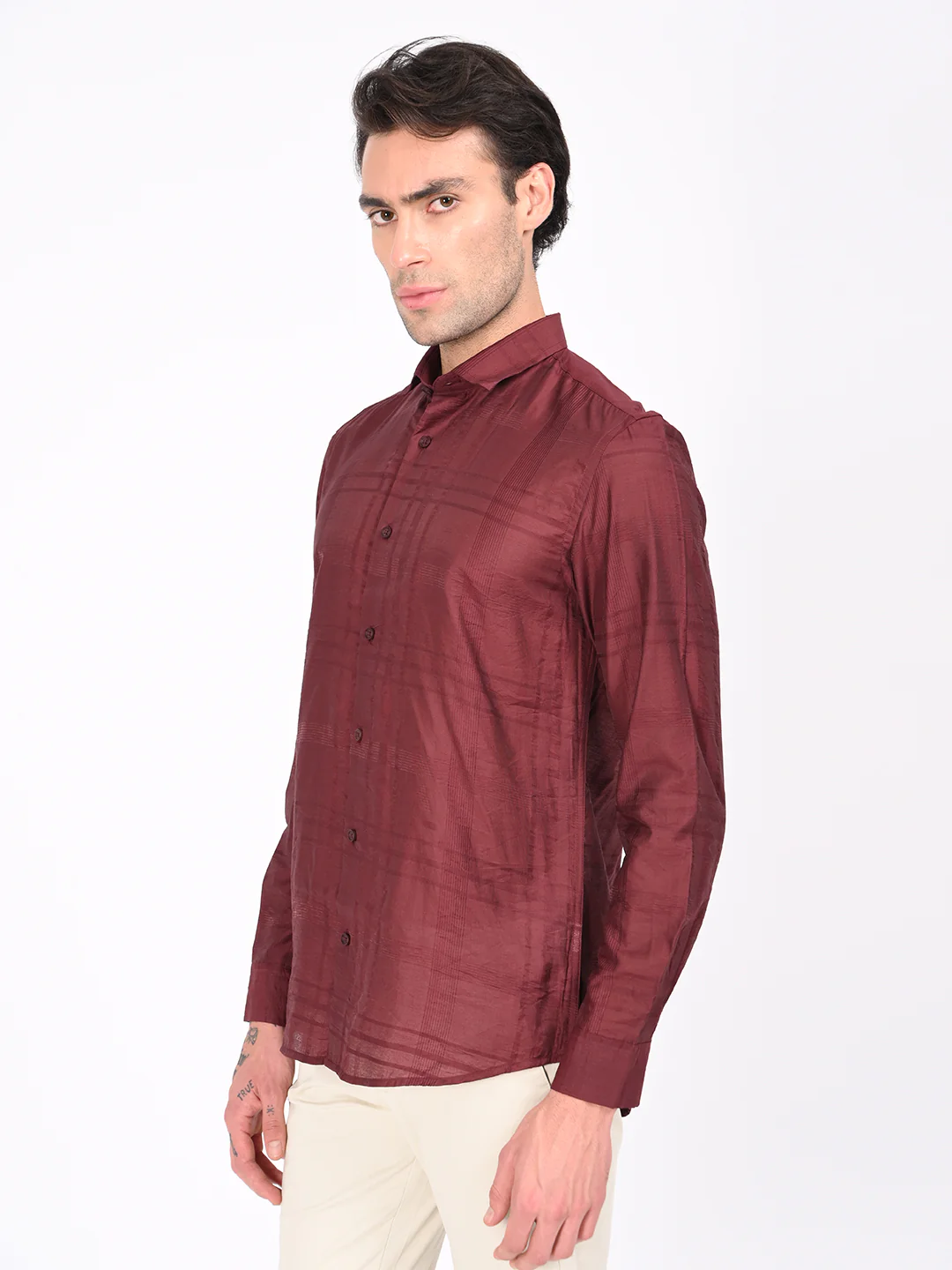 Men Slim Fit Nylon Self-Design Shirt - Image 5