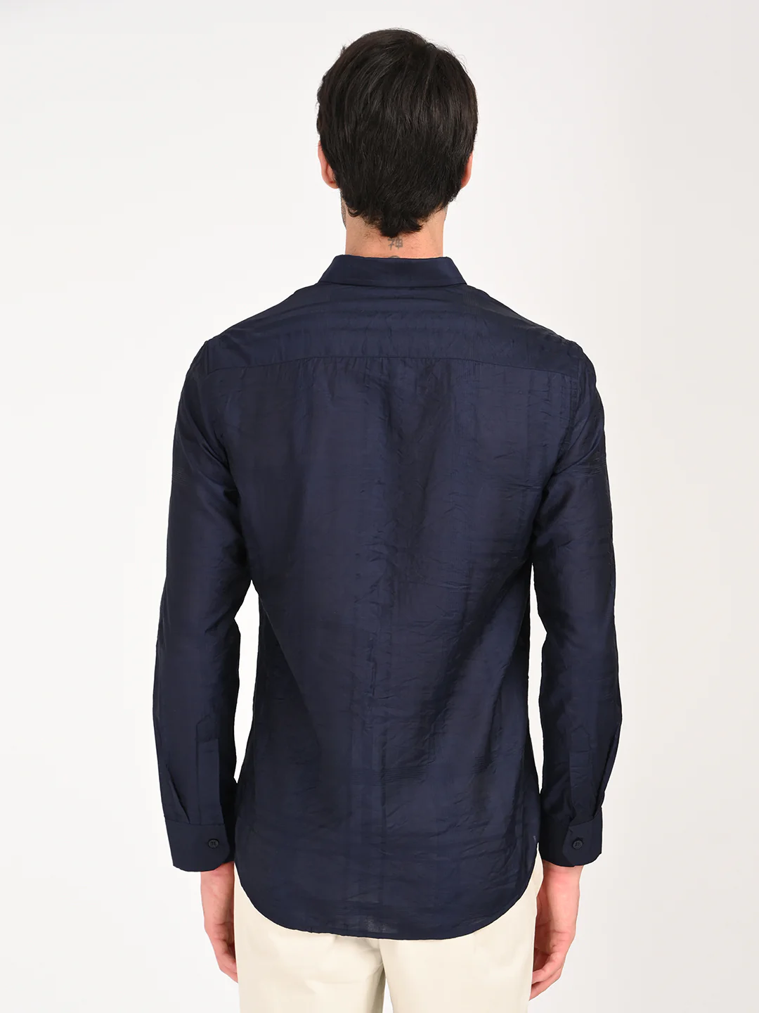 Men Slim Fit Nylon Self-Design Shirt - Image 2