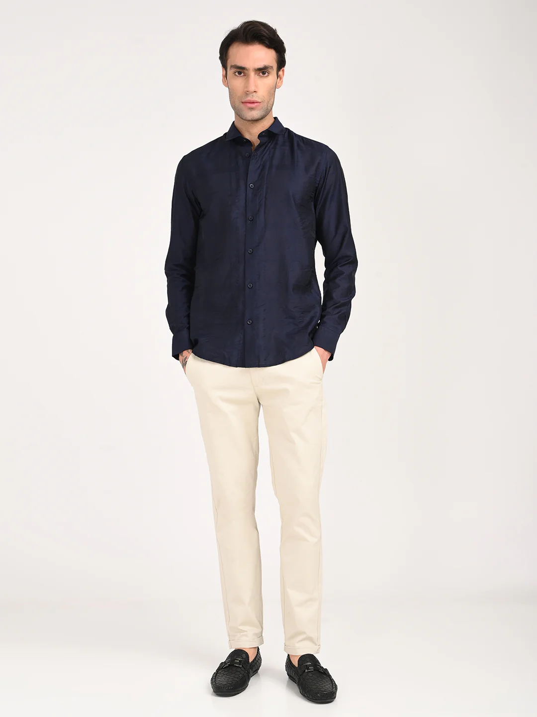 Men Slim Fit Nylon Self-Design Shirt - Image 3