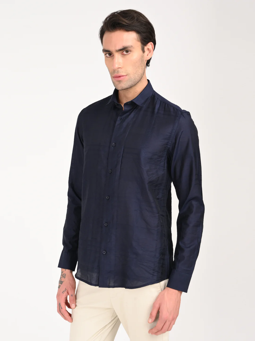 Men Slim Fit Nylon Self-Design Shirt - Image 4