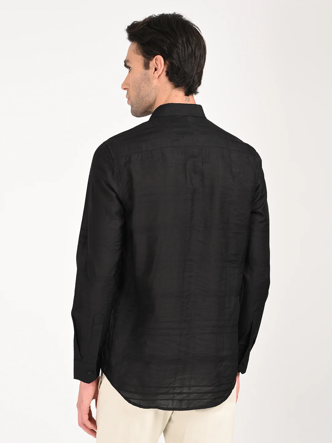 Men Slim Fit Nylon Self-Design Shirt - Image 2