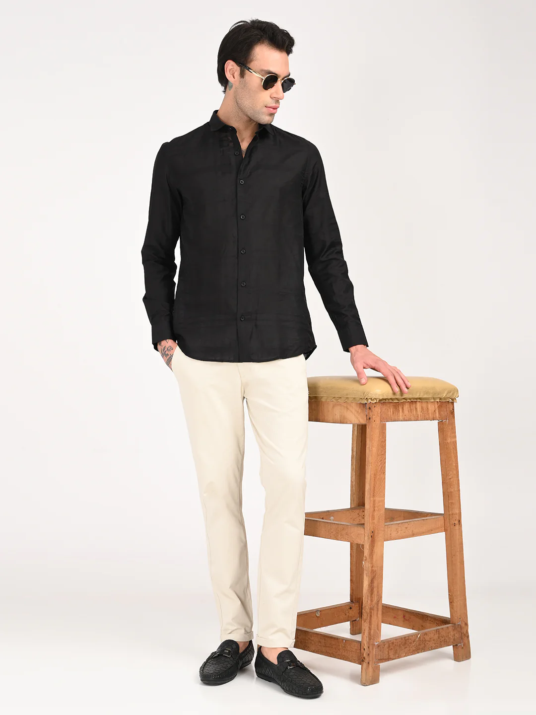 Men Slim Fit Nylon Self-Design Shirt - Image 3