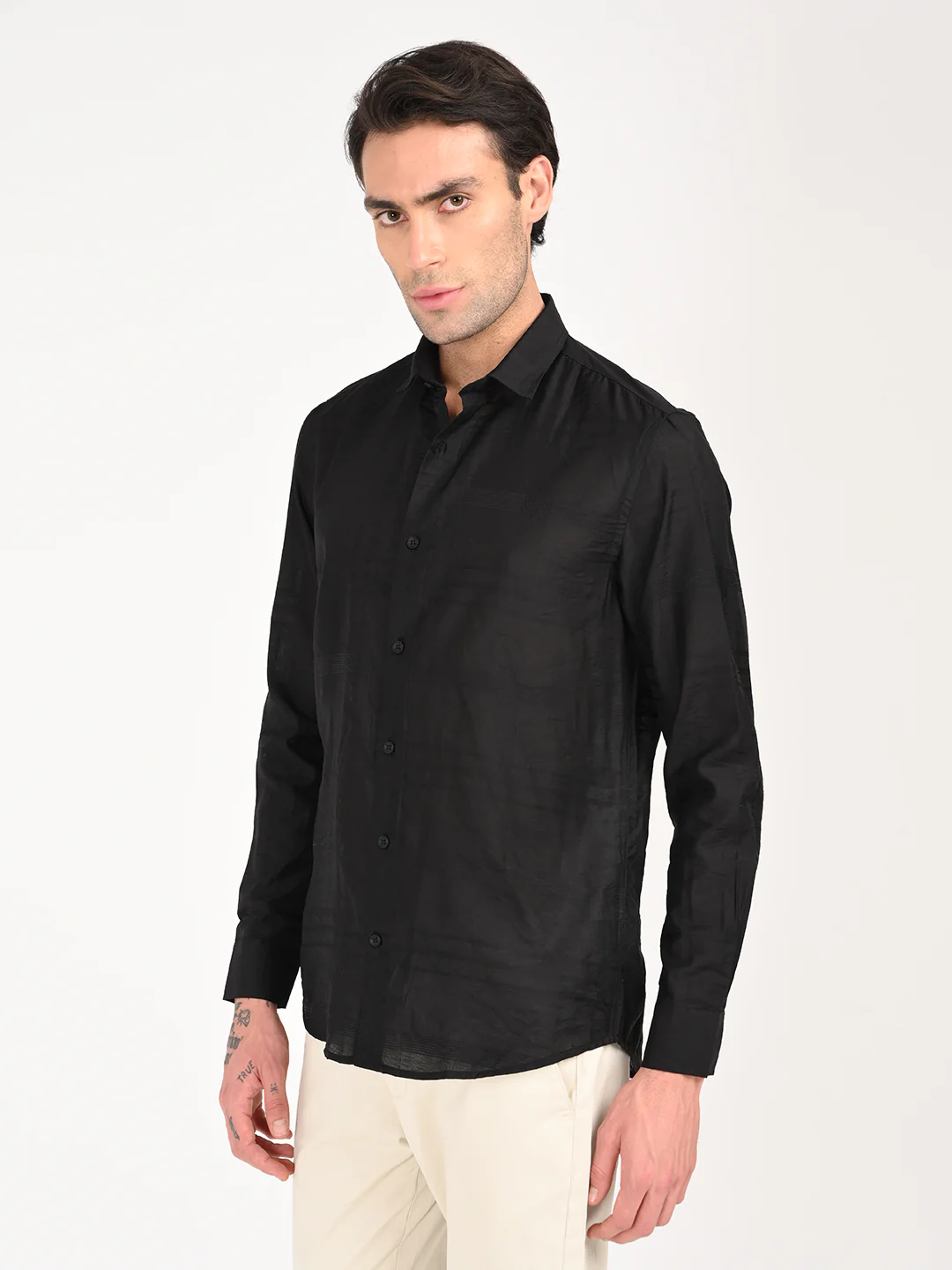 Men Slim Fit Nylon Self-Design Shirt - Image 4