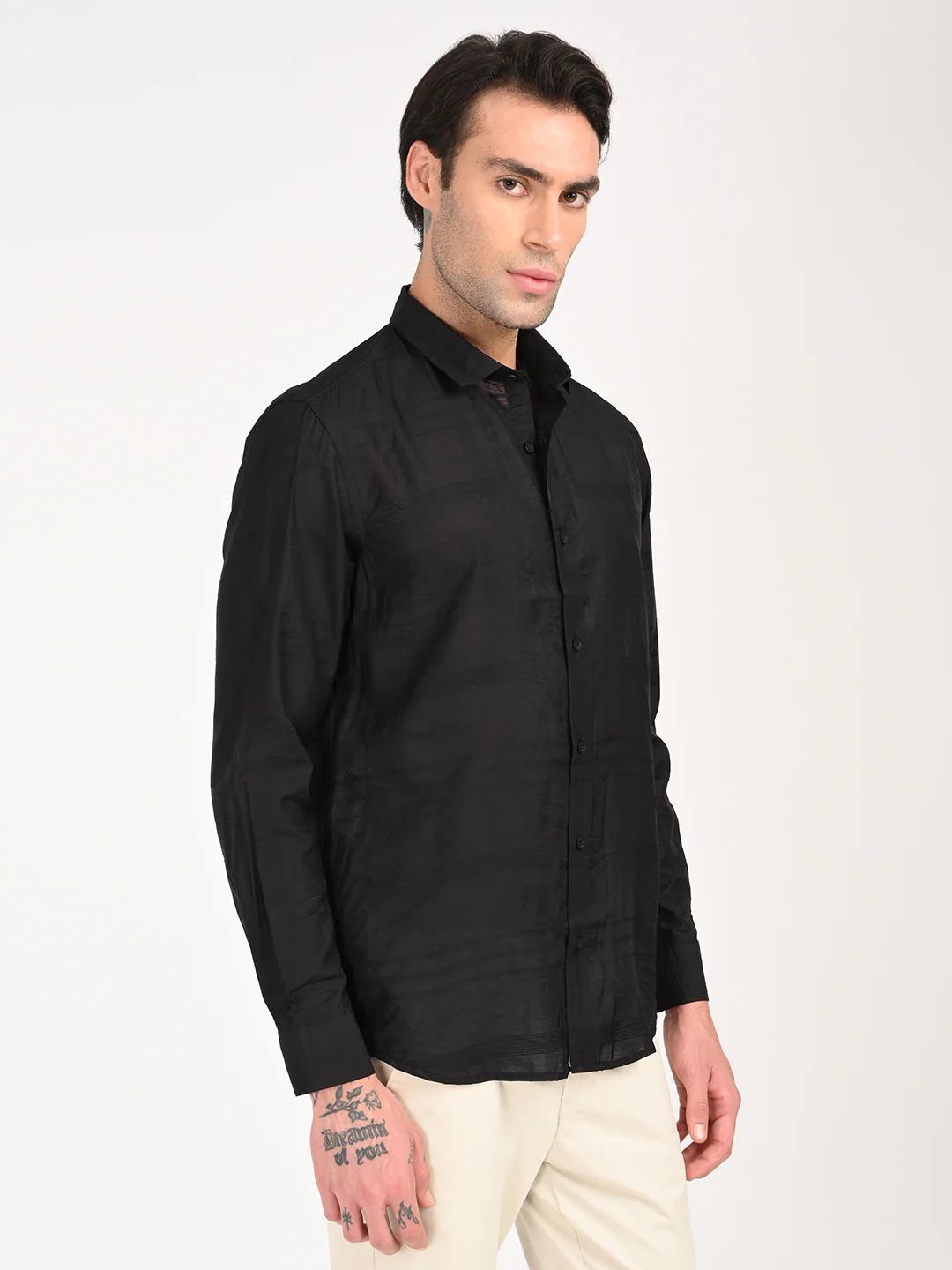Men Slim Fit Nylon Self-Design Shirt - Image 5