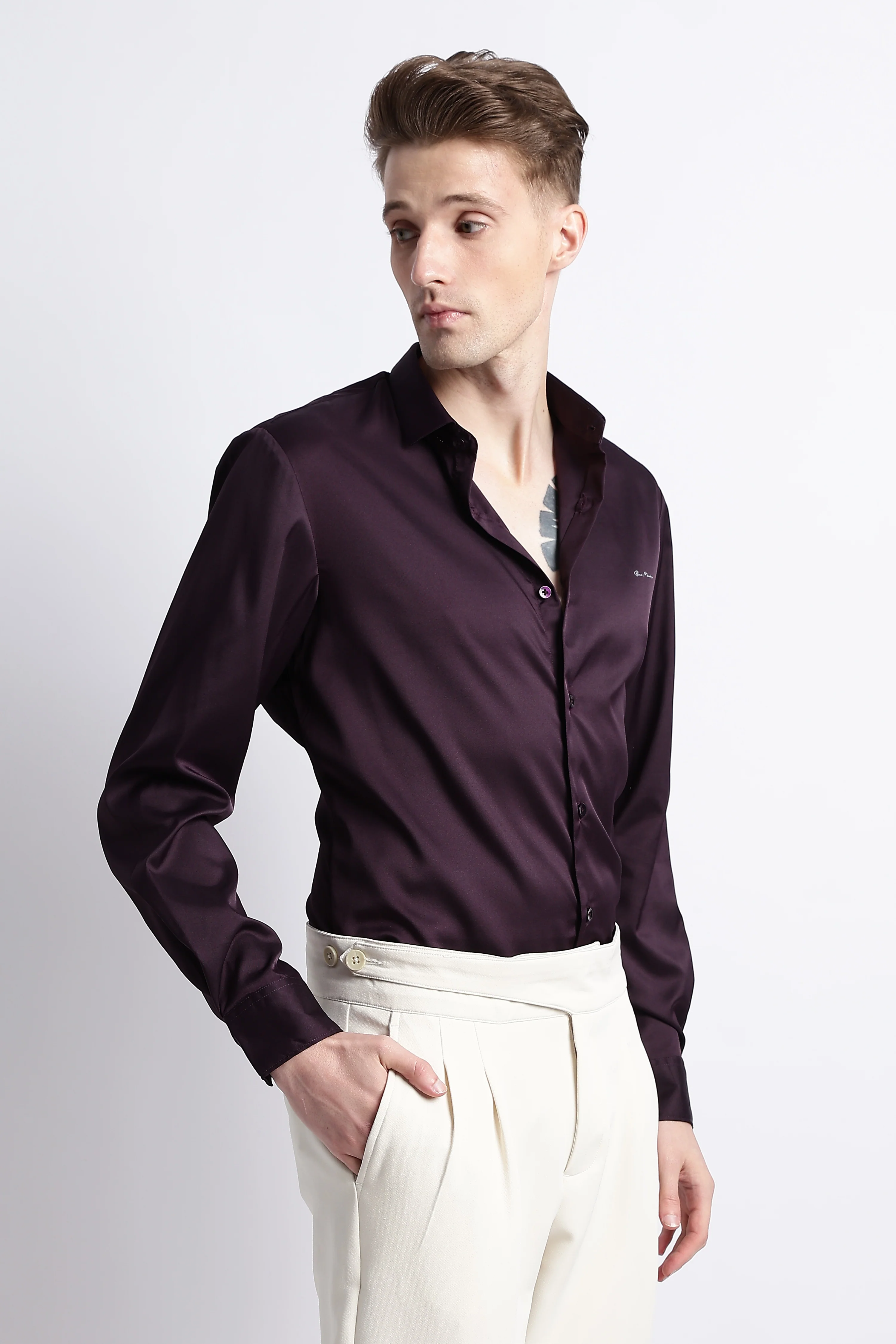Men Smooth Satin Party Shirt - Image 3