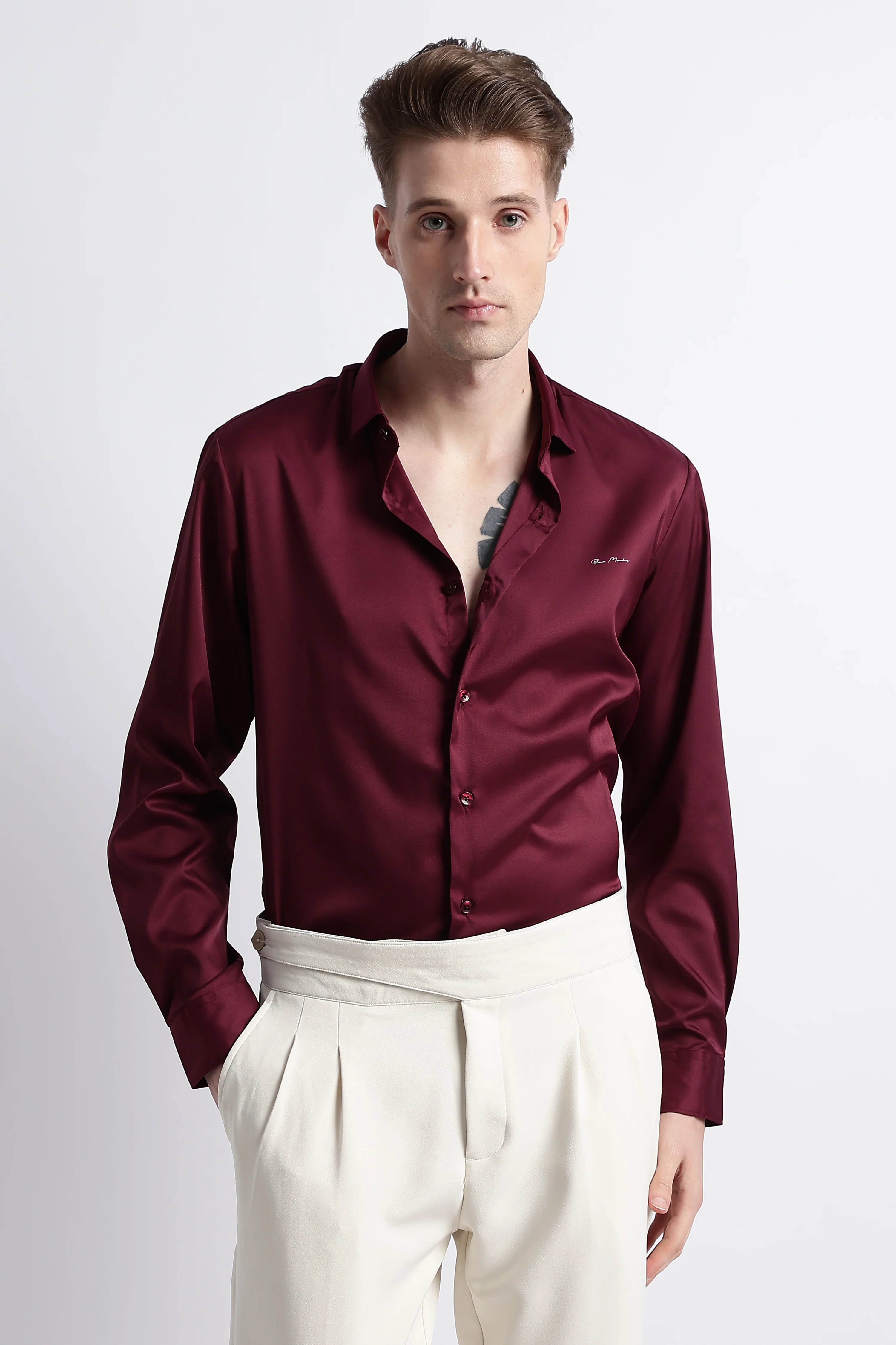 Men Smooth Satin Party Shirt - Image 3