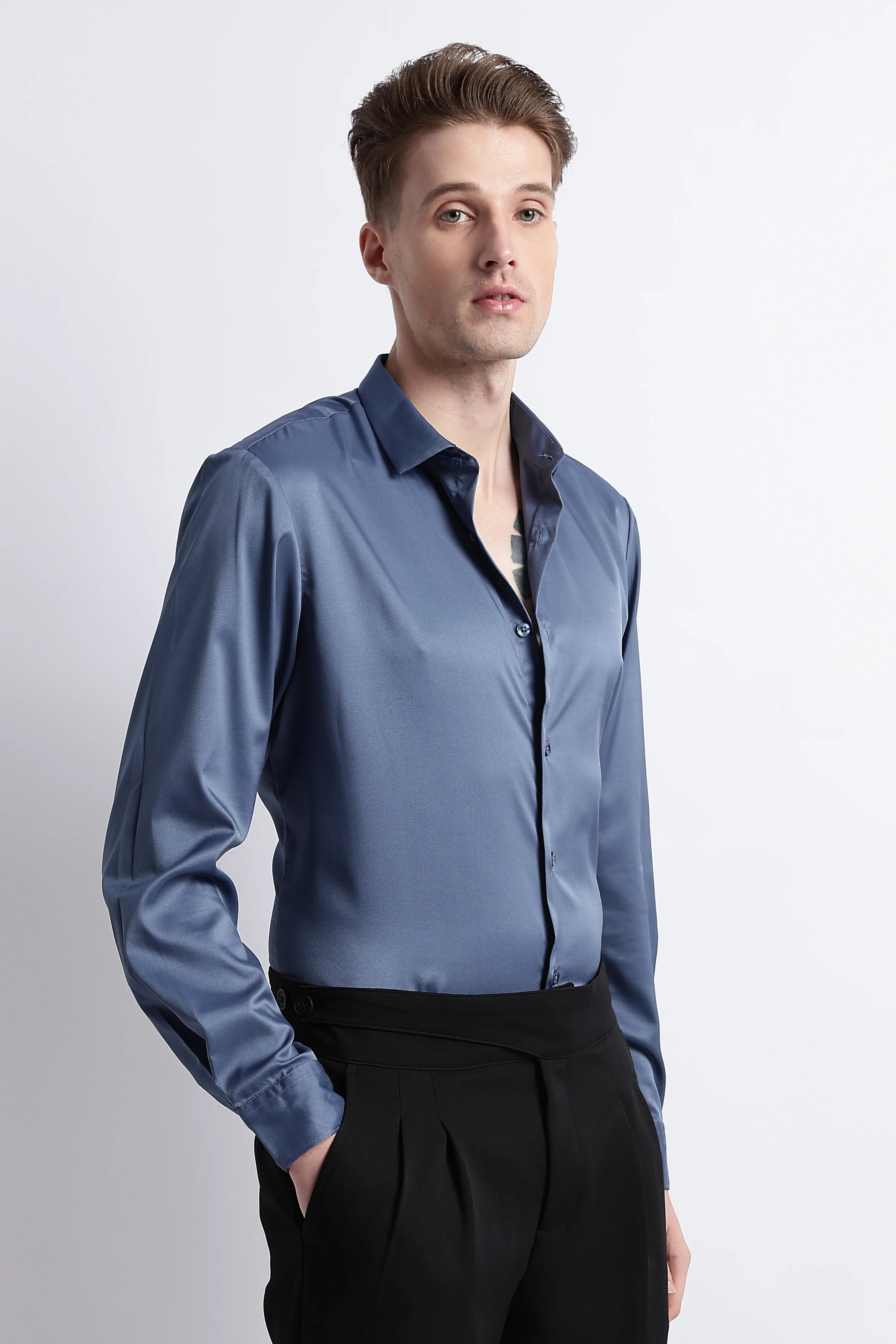 Men Smooth Satin Party Shirt - Image 3