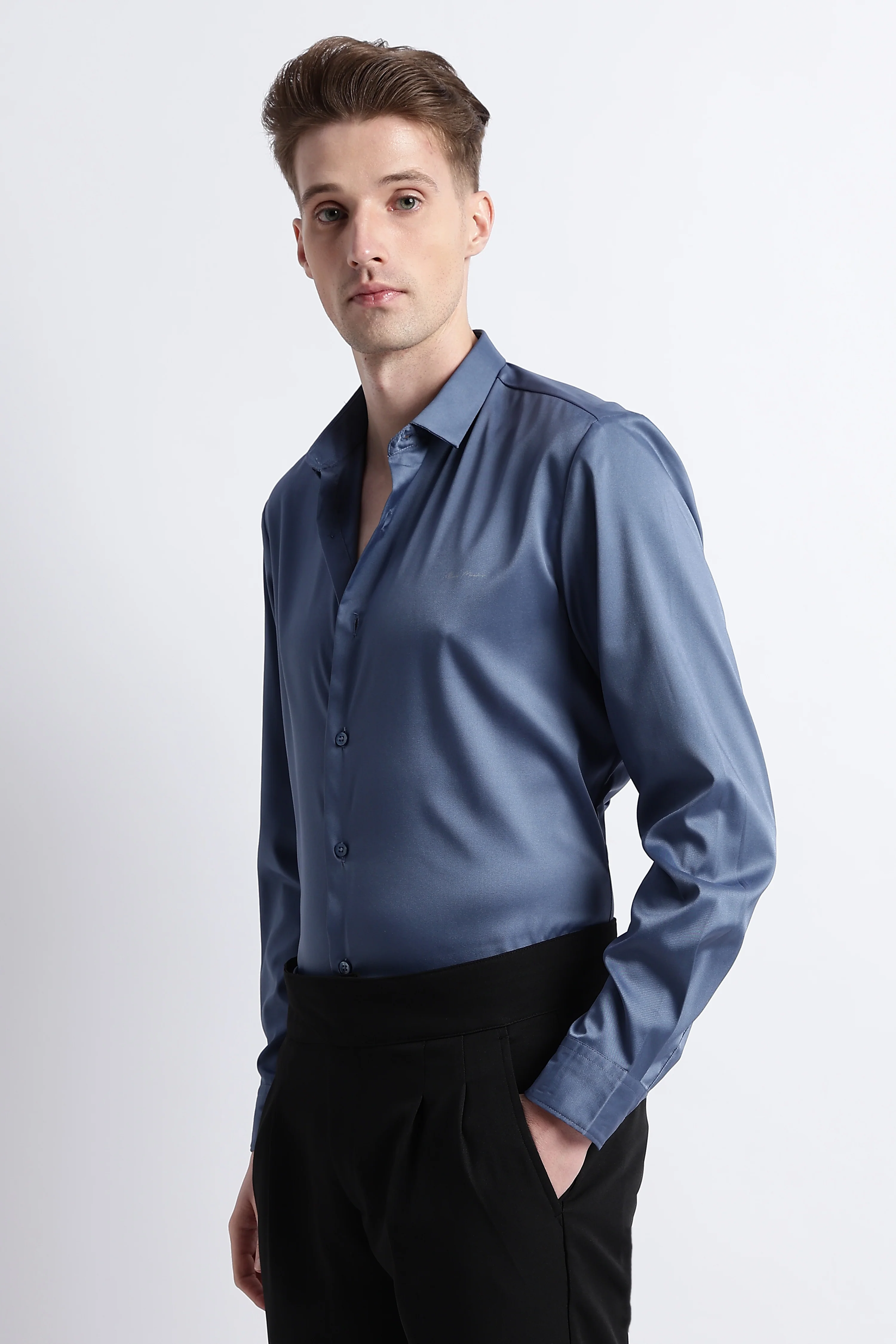 Men Smooth Satin Party Shirt - Image 4