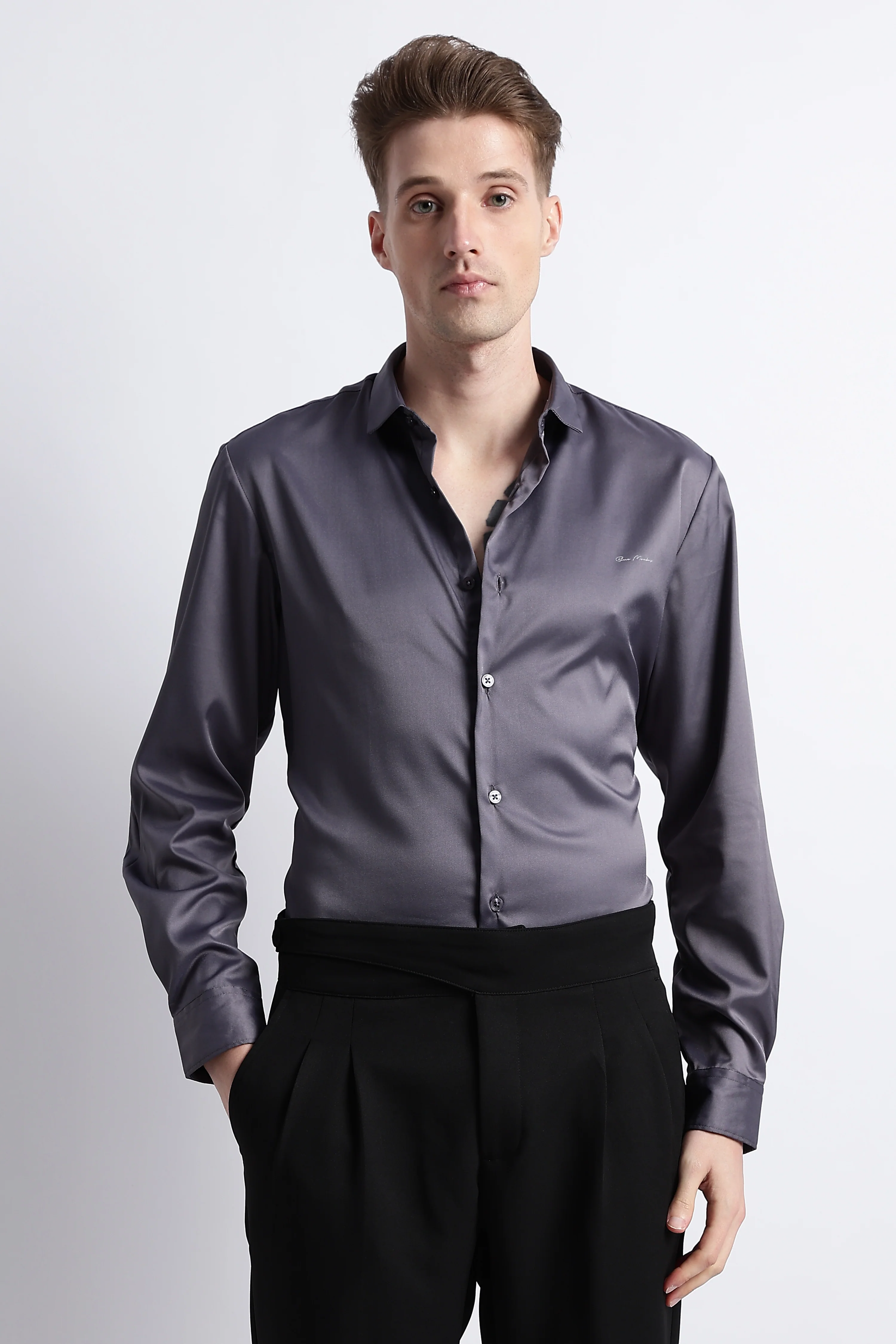 Men Smooth Satin Party Shirt - Image 5