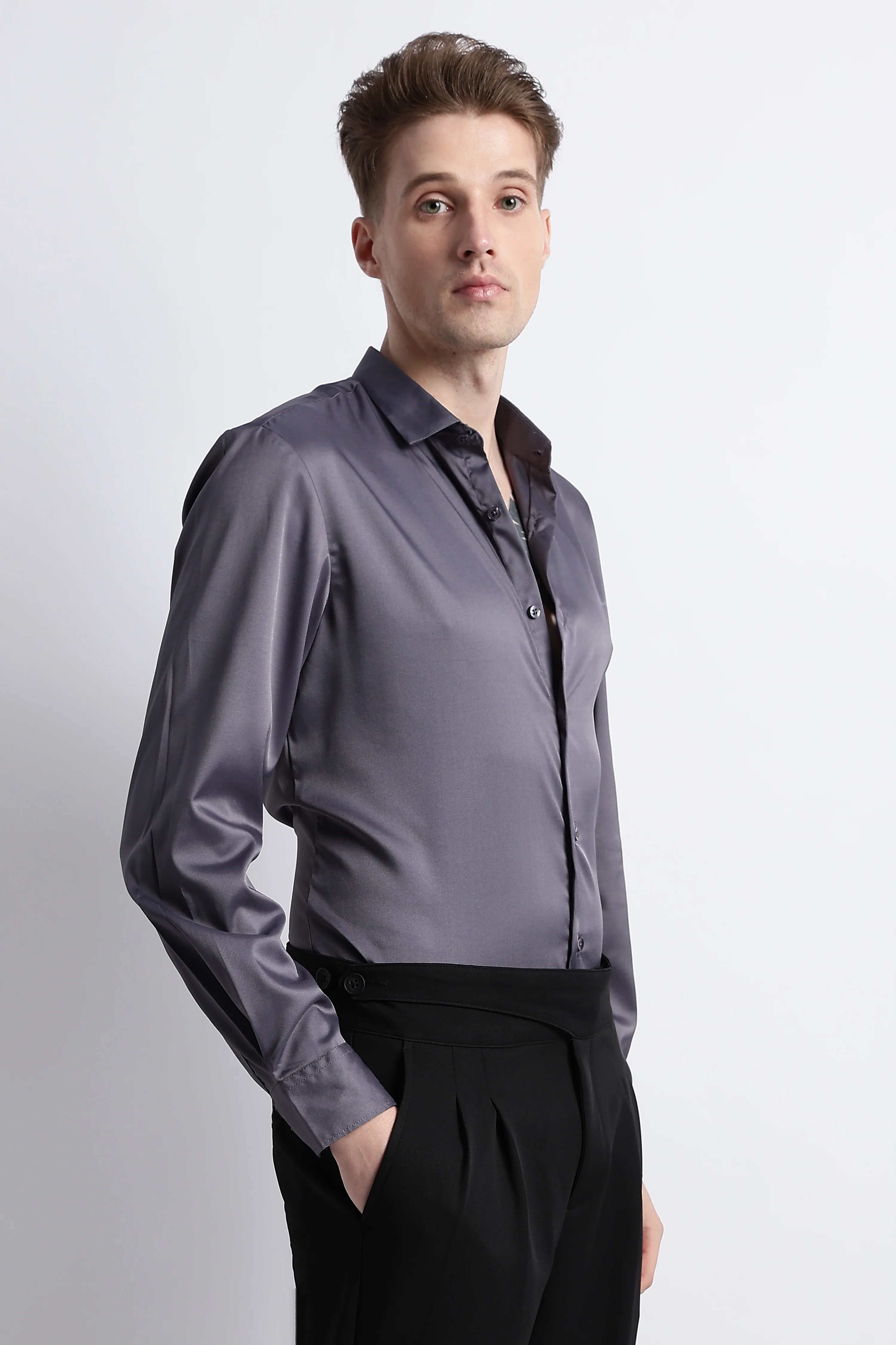 Men Smooth Satin Party Shirt - Image 8