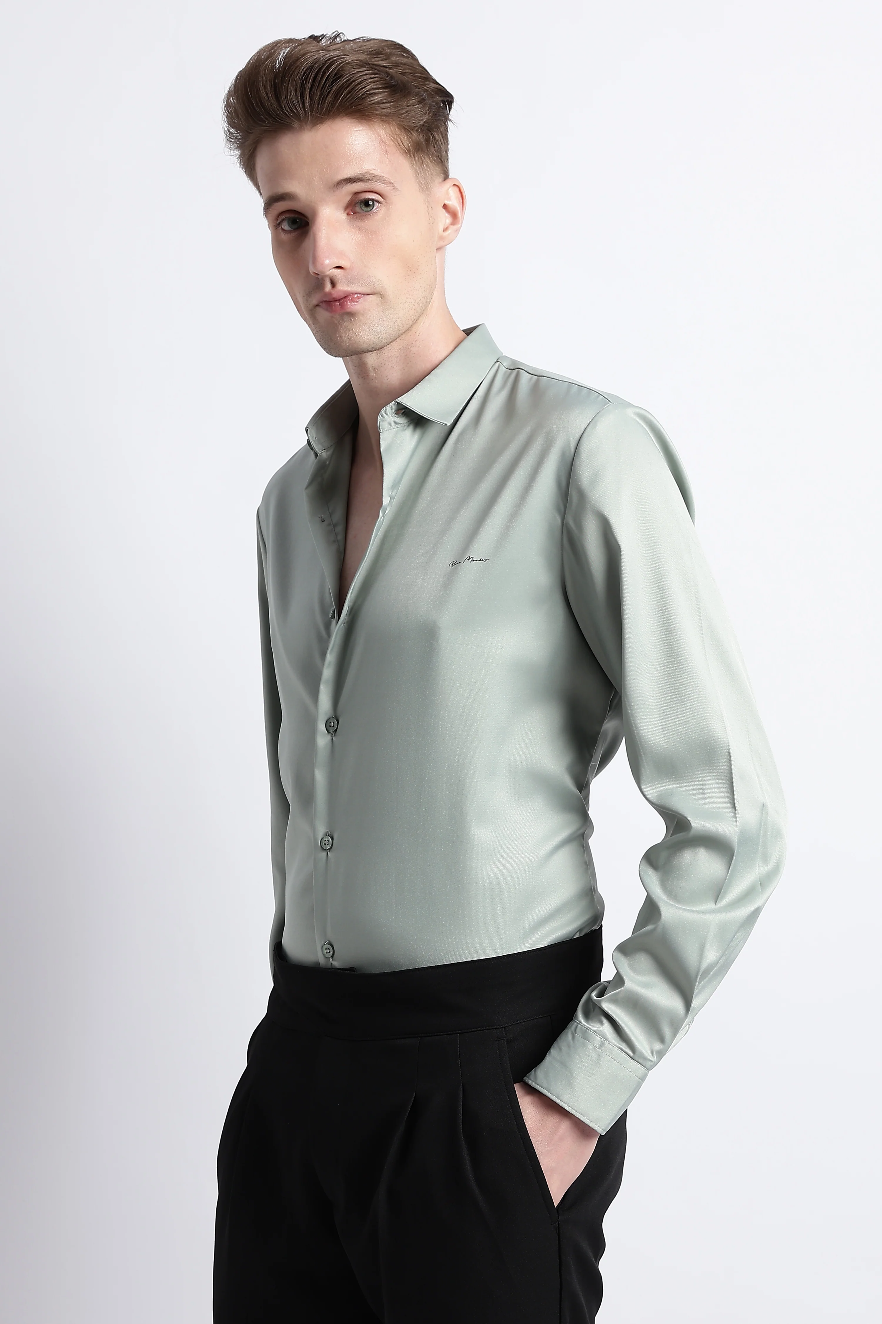 Men Smooth Satin Party Shirt - Image 2