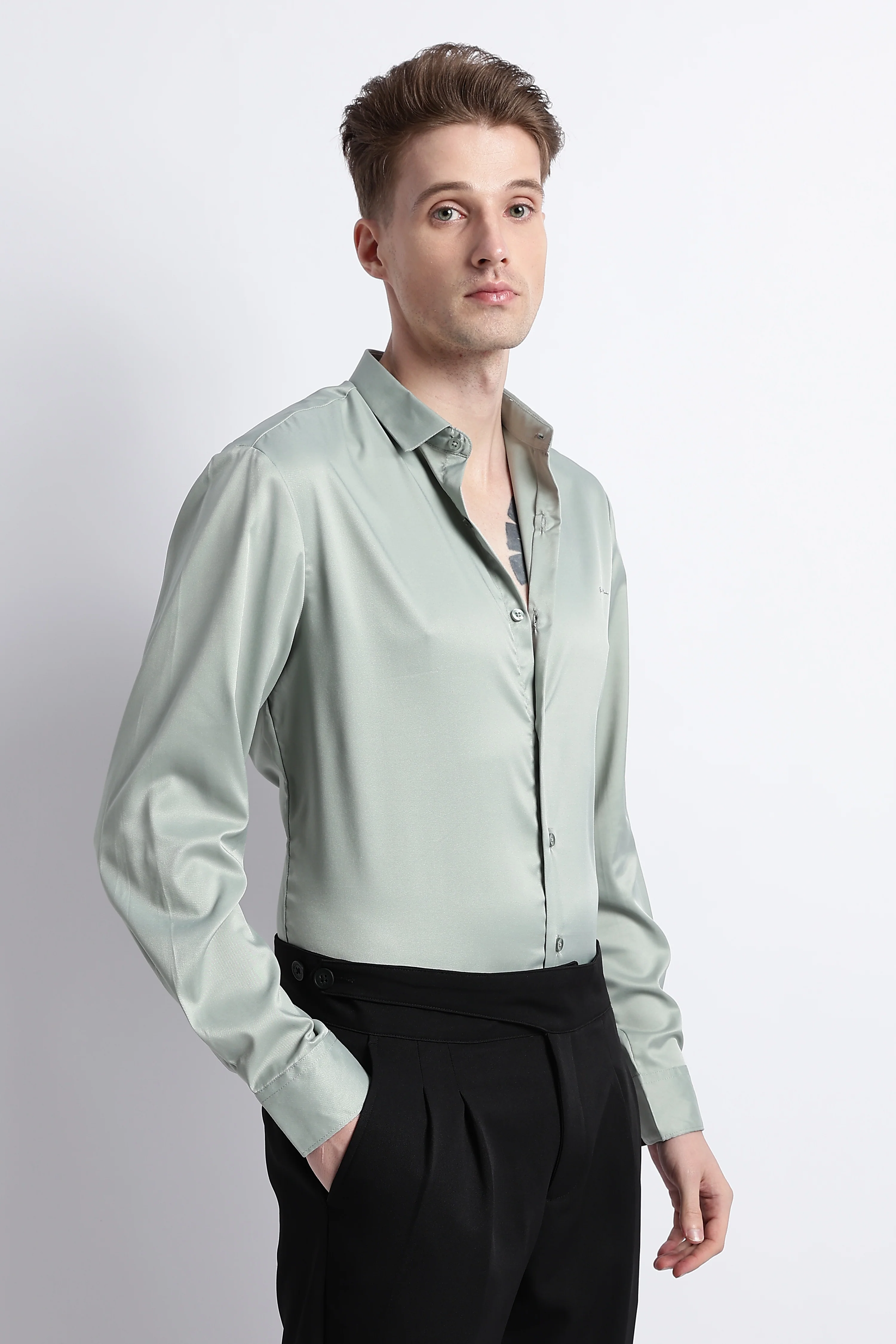 Men Smooth Satin Party Shirt - Image 3