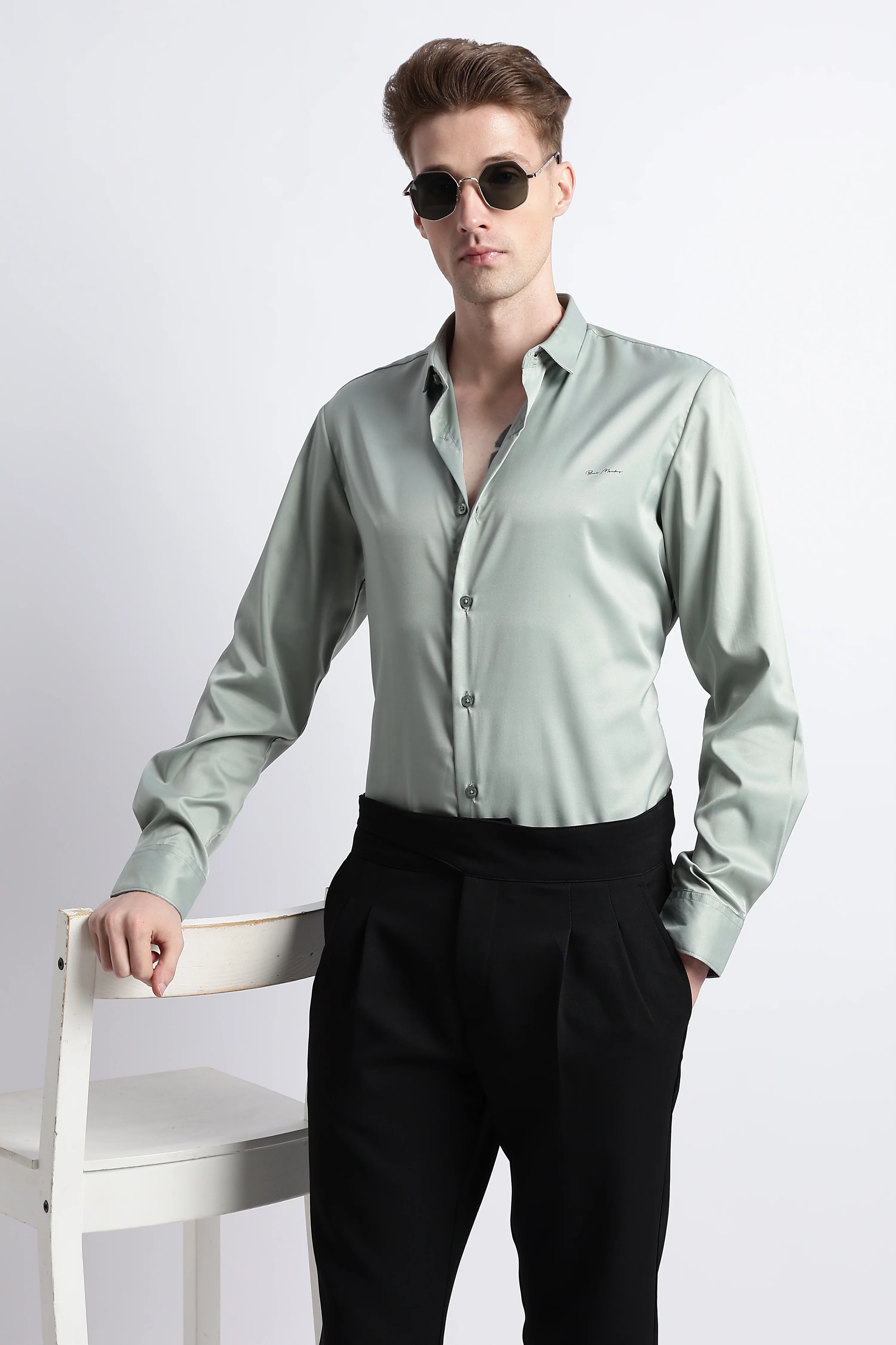 Men Smooth Satin Party Shirt - Image 5