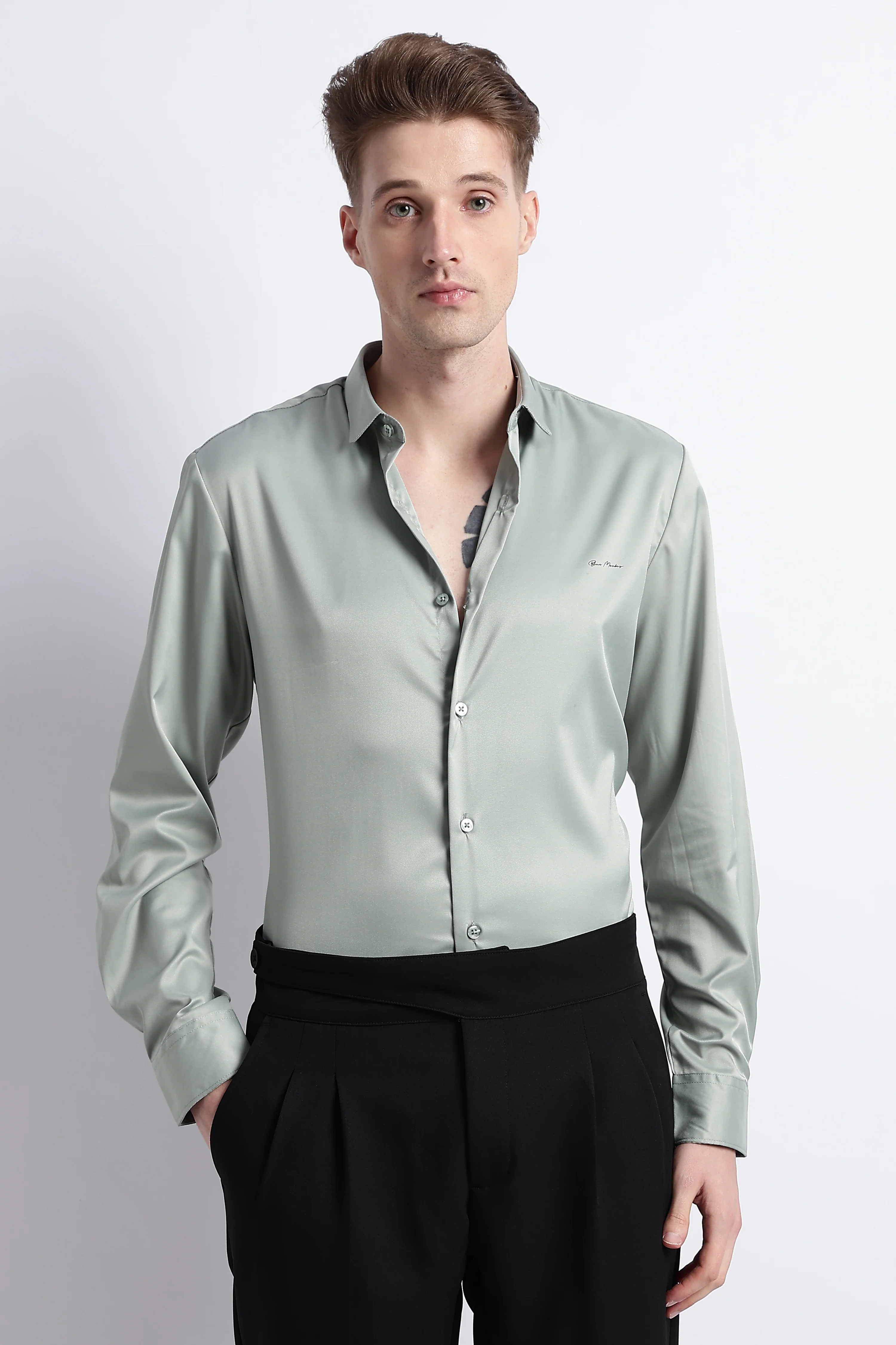 Men Smooth Satin Party Shirt - Image 6