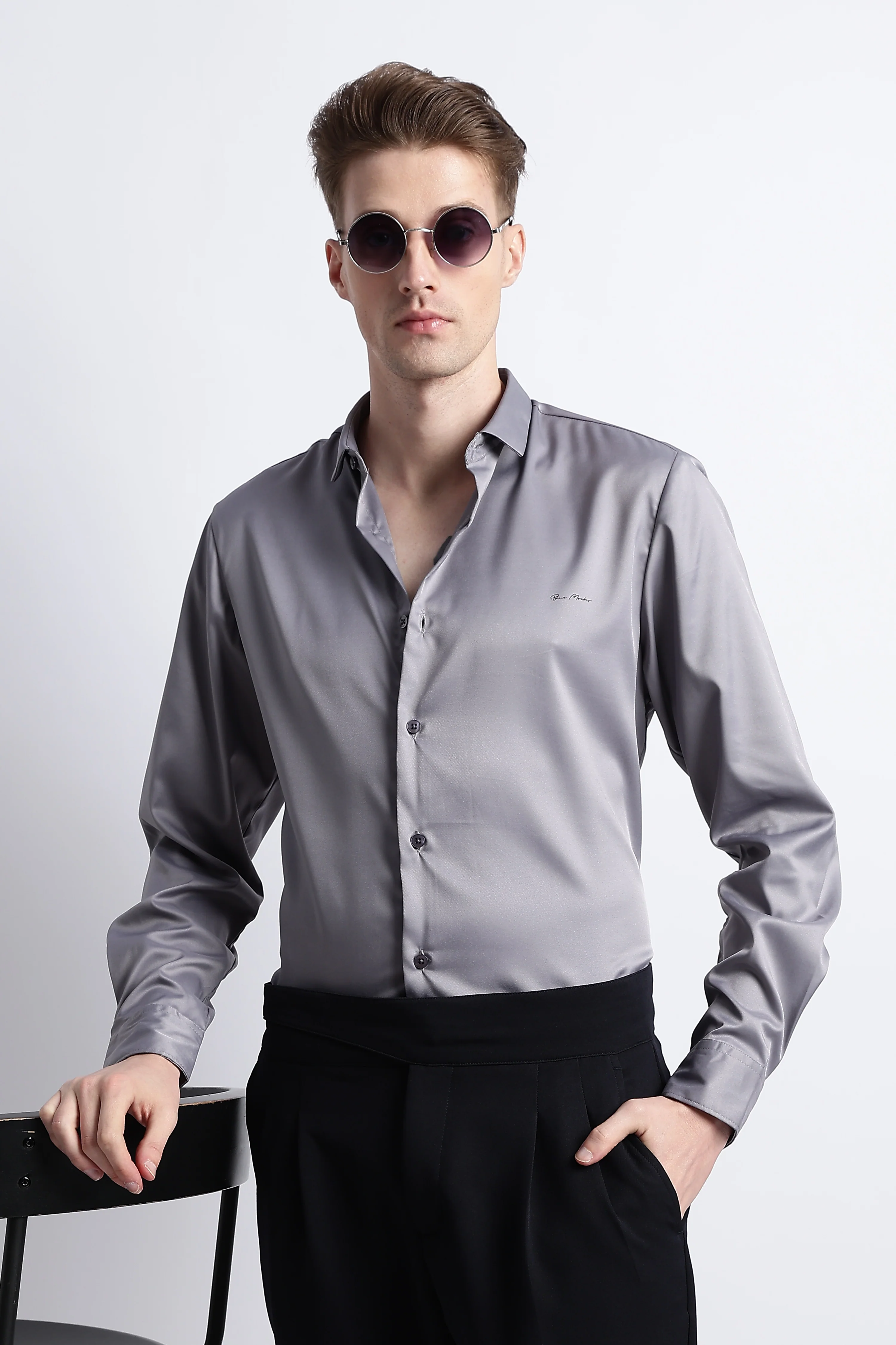 Men Smooth Satin Party Shirt - Image 3
